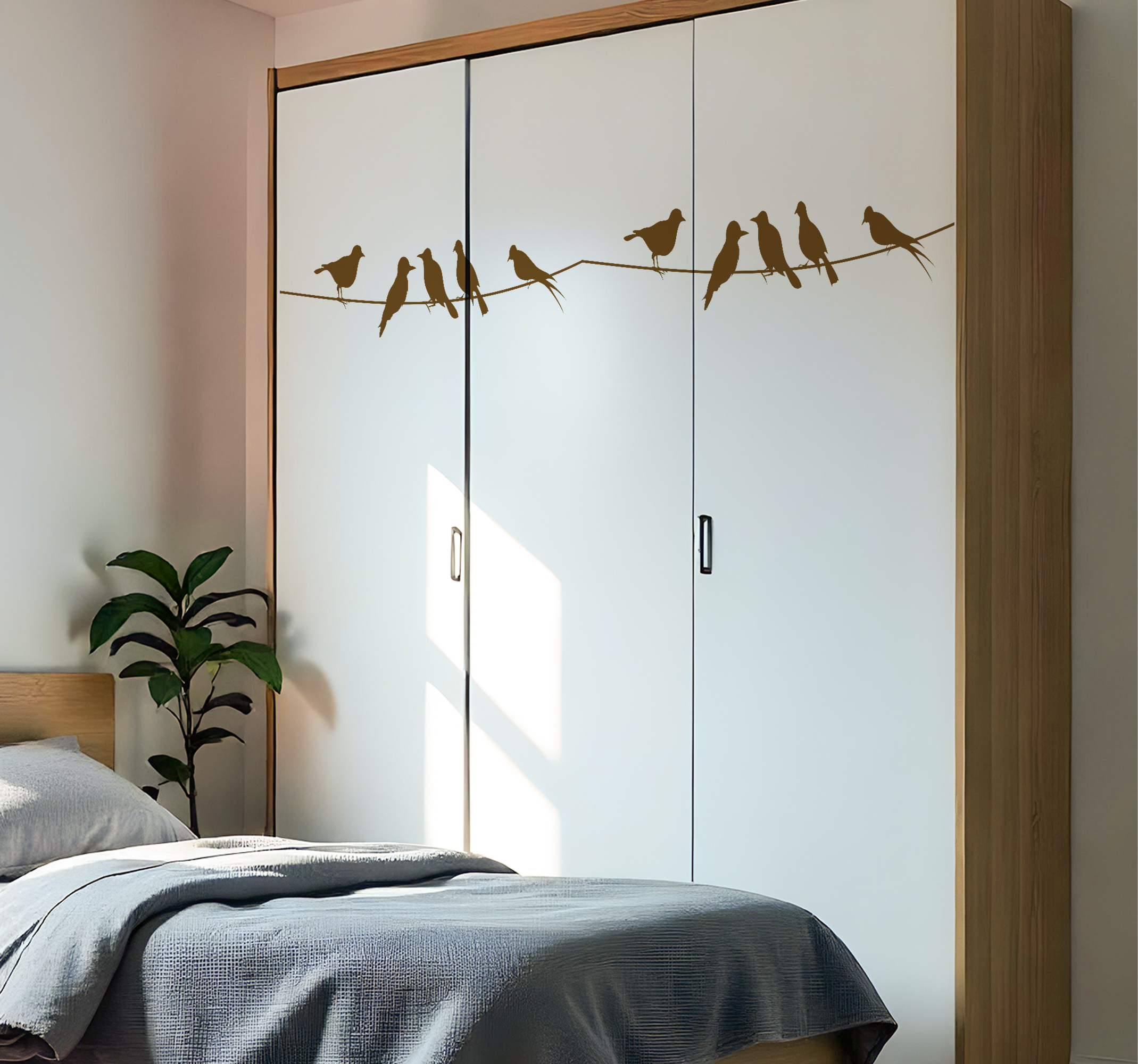 Vogels op draad kast stickers