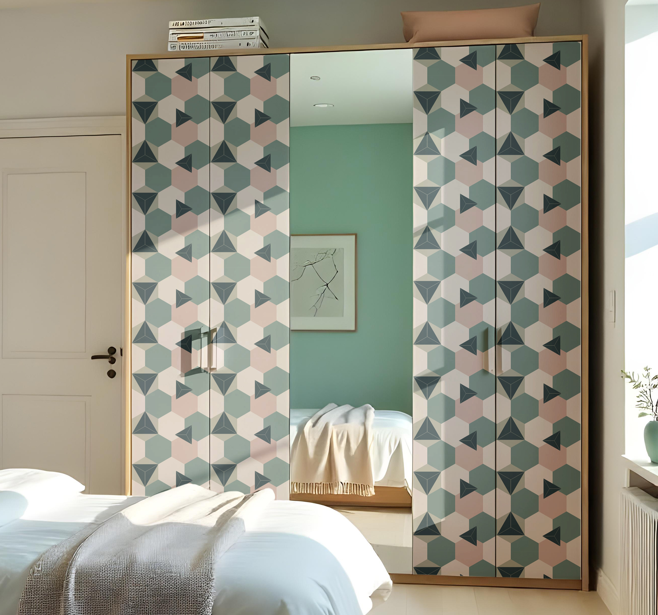 Roze en groene zeshoeken kast stickers