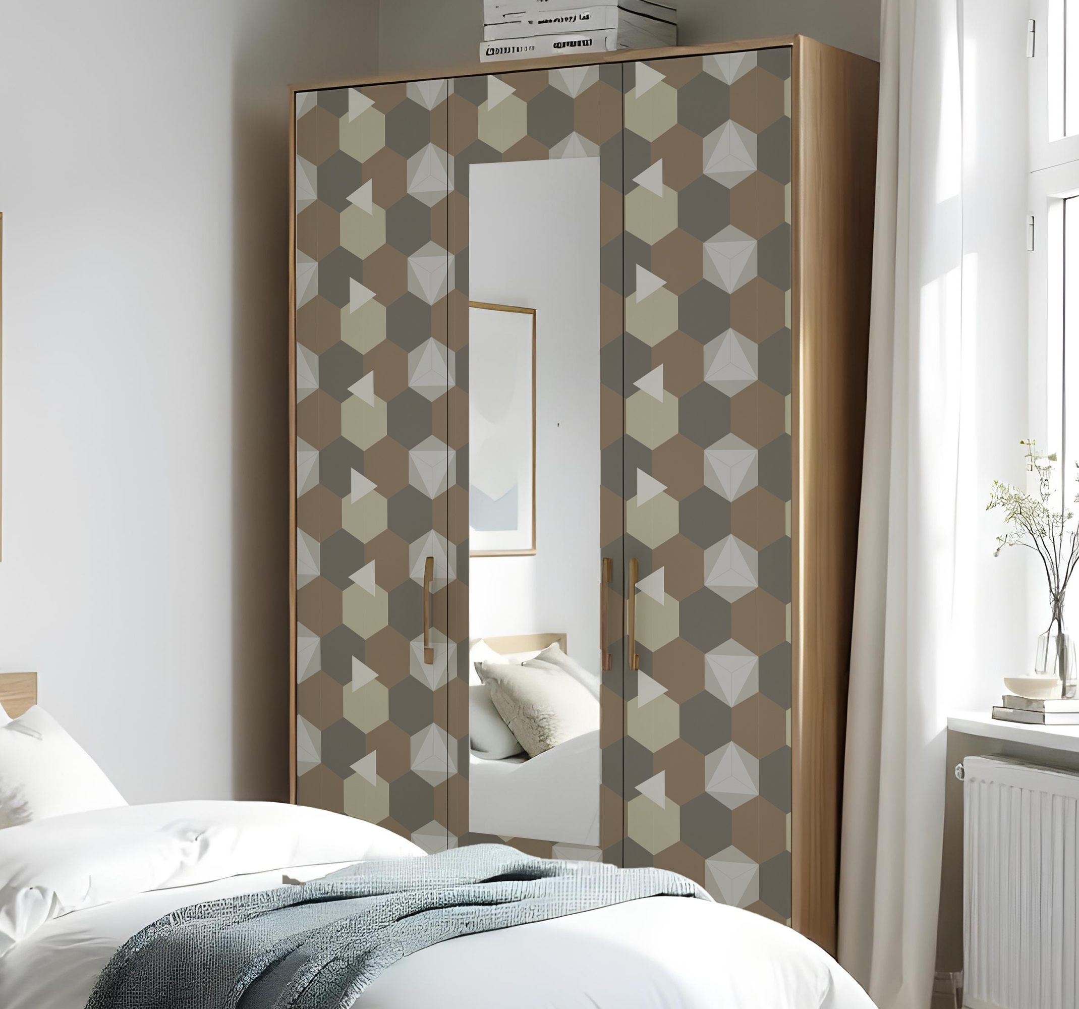 Bruine zeshoeken kast stickers