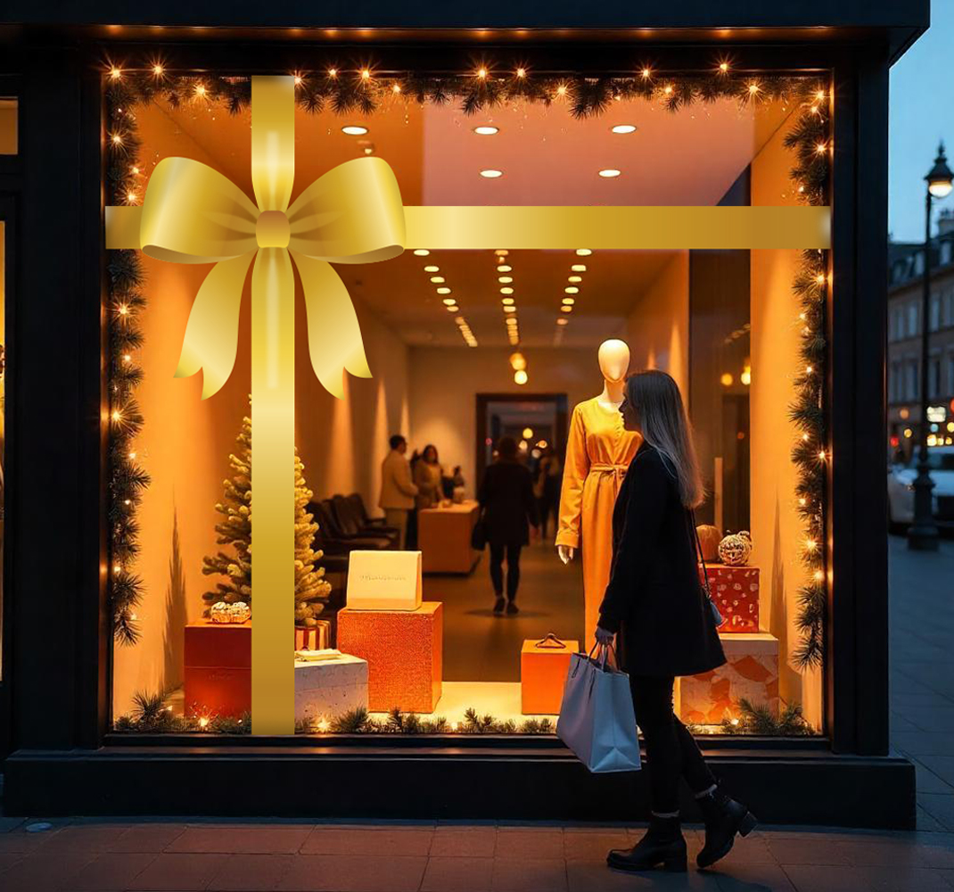 Gouden geschenk strik etalage sticker