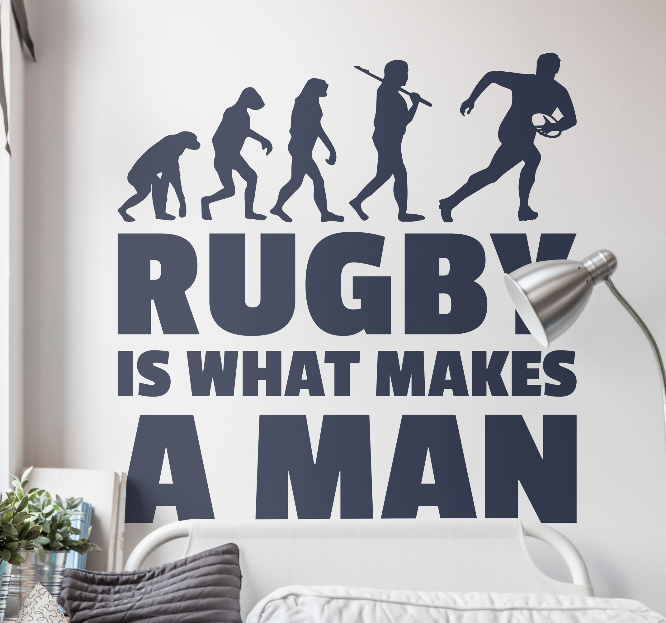 Muursticker sport Rugby makes a man