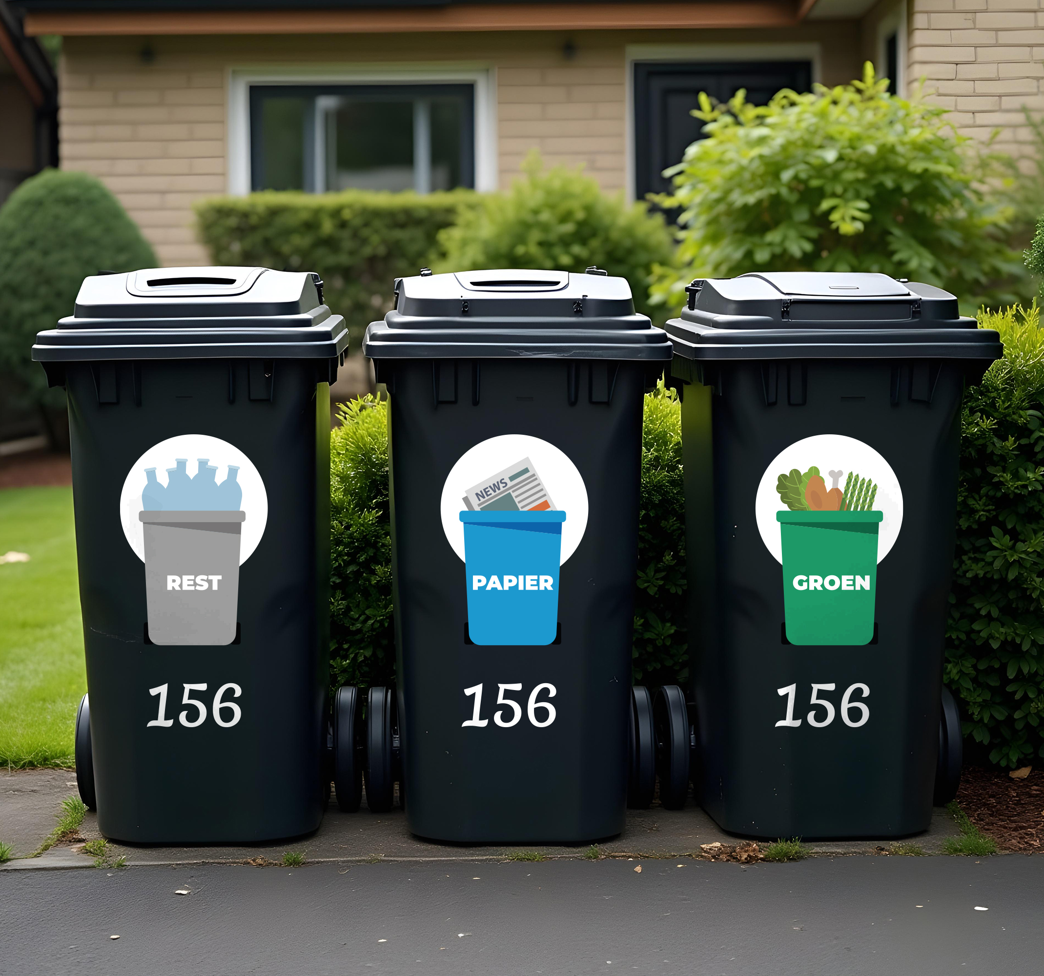 Huisnummer scheidingsronde container sticker