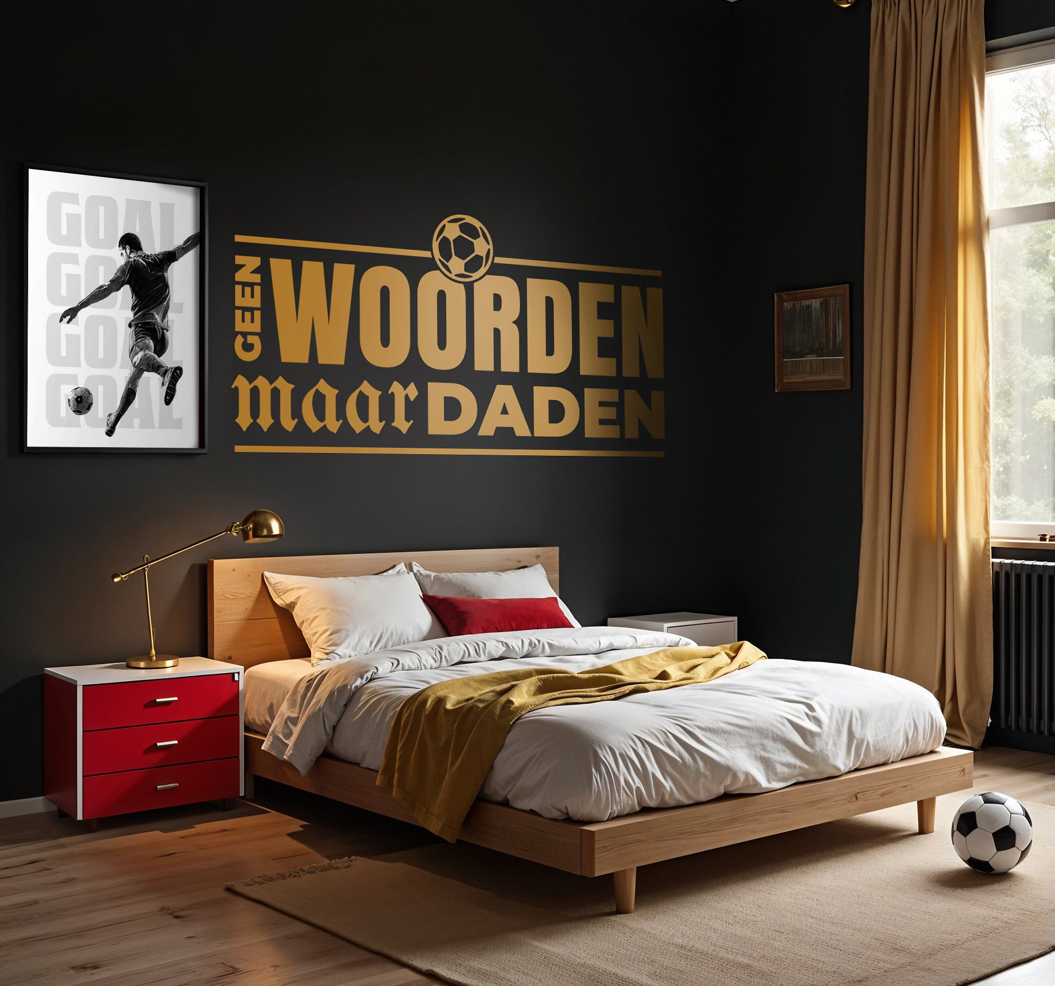 geen woorden maar daden voetbal muursticker