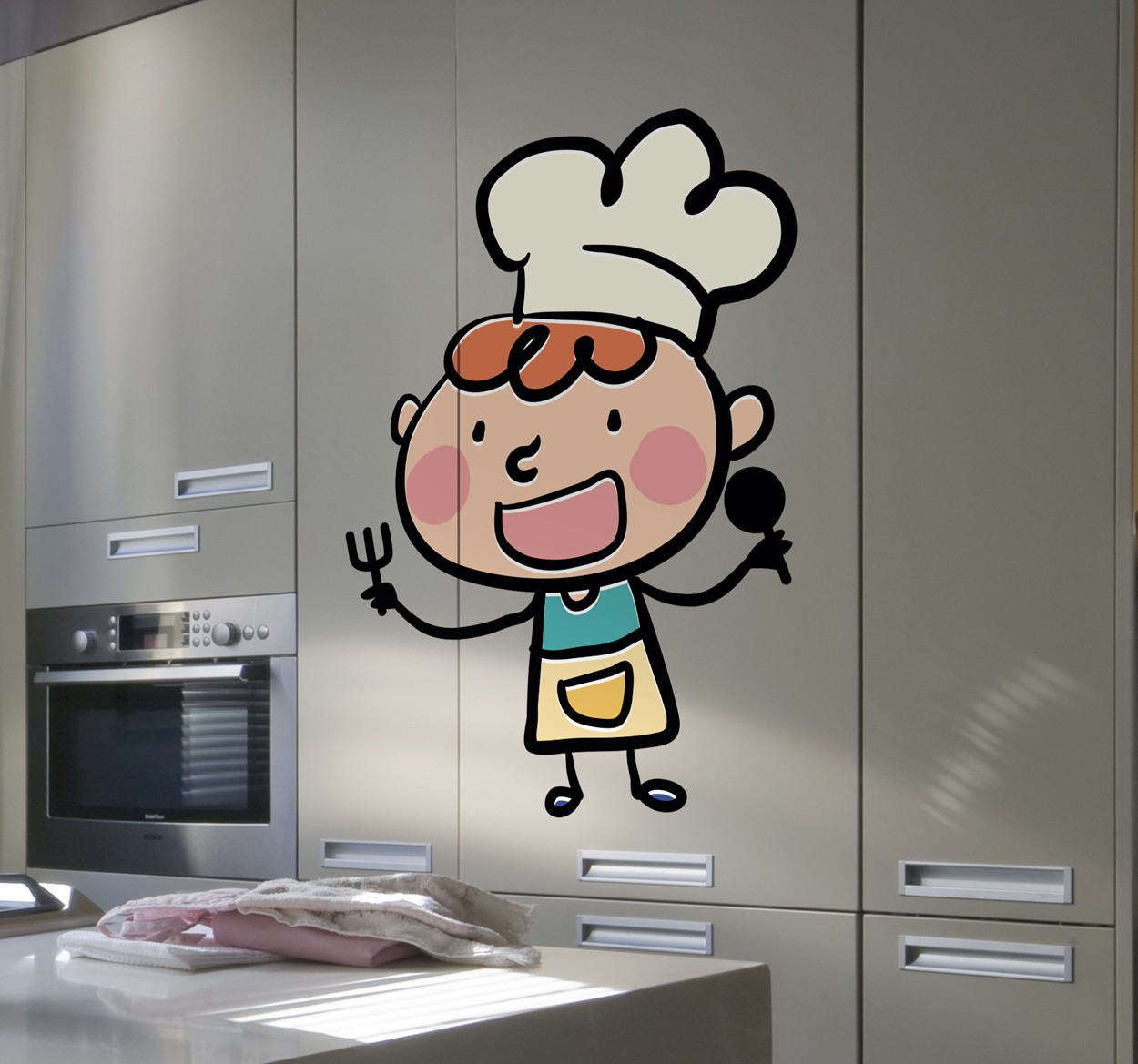 Muursticker keuken kok lepel vork