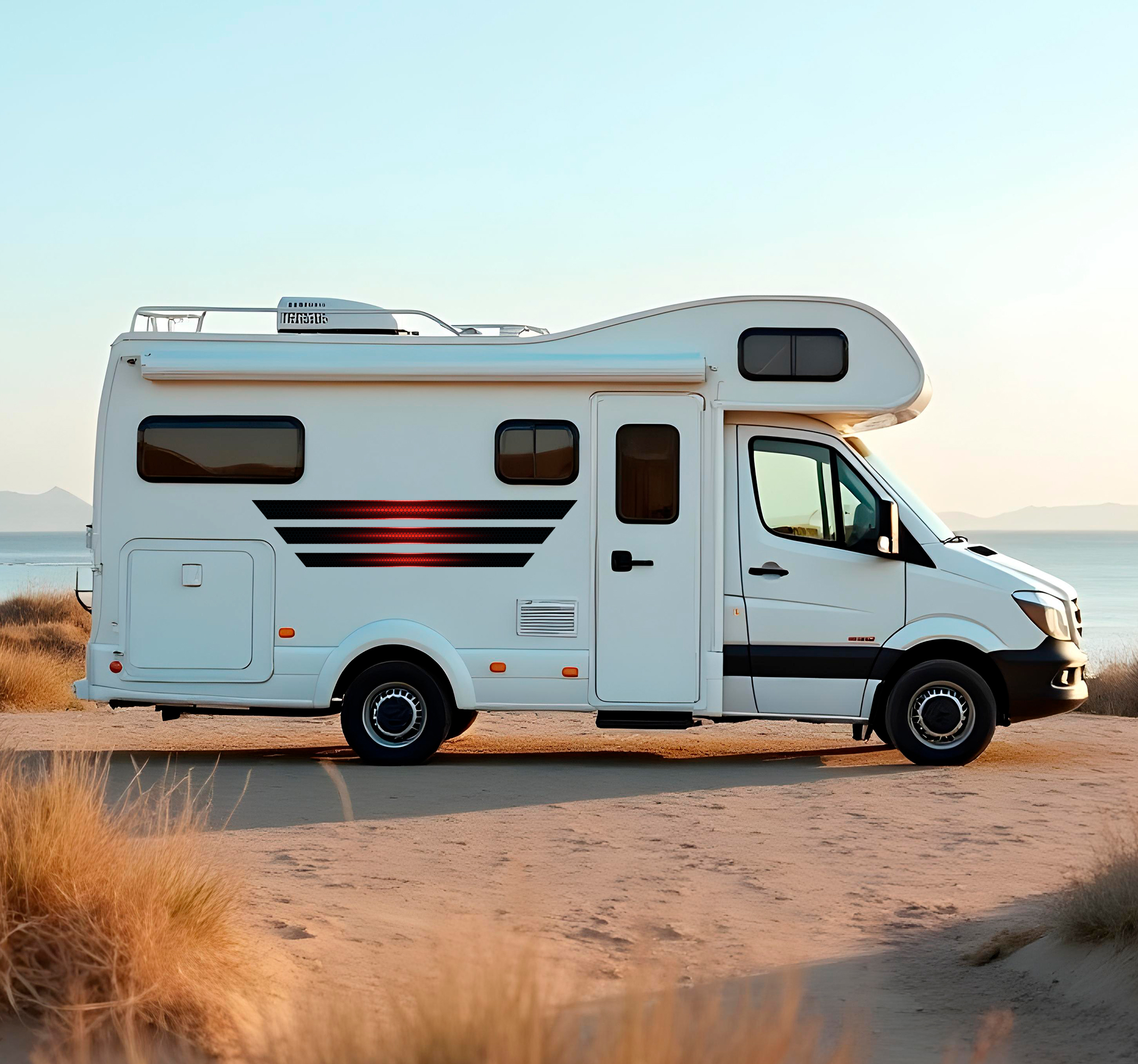Zwarte en rode strepen camper sticker