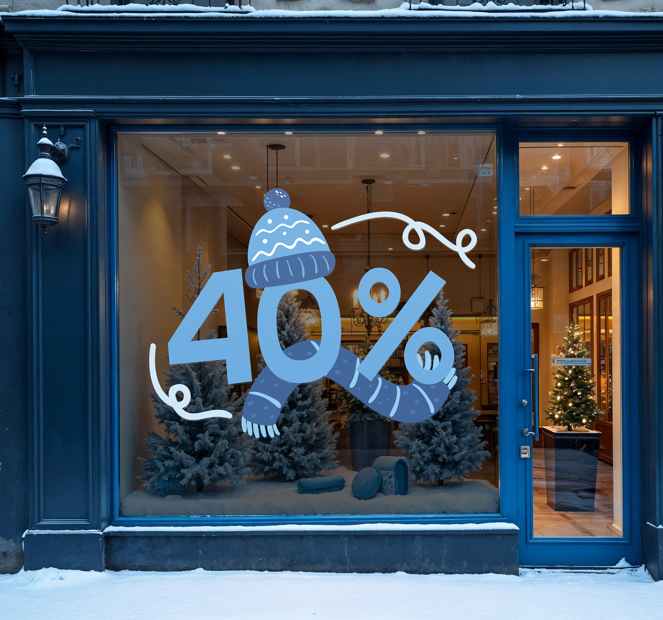 Blauwe winterkorting korting sticker