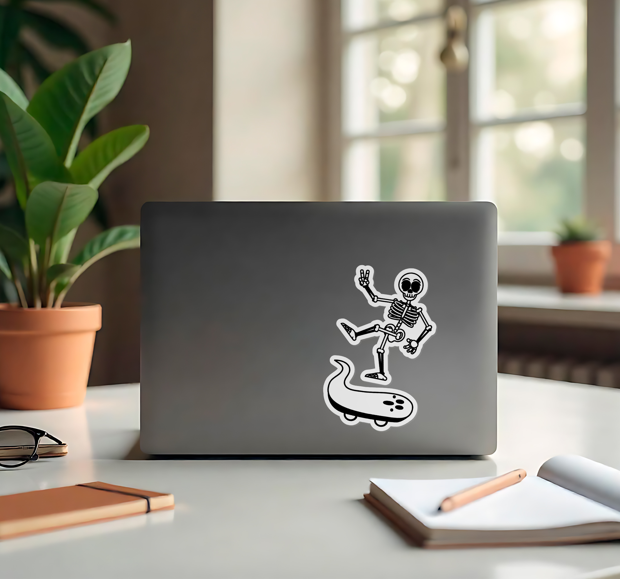 Schaatserskelet laptop sticker