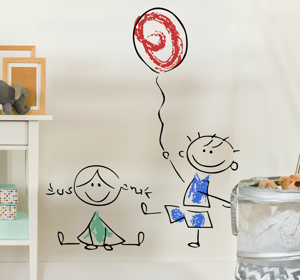 Kinder muursticker tekening spelende kinderen