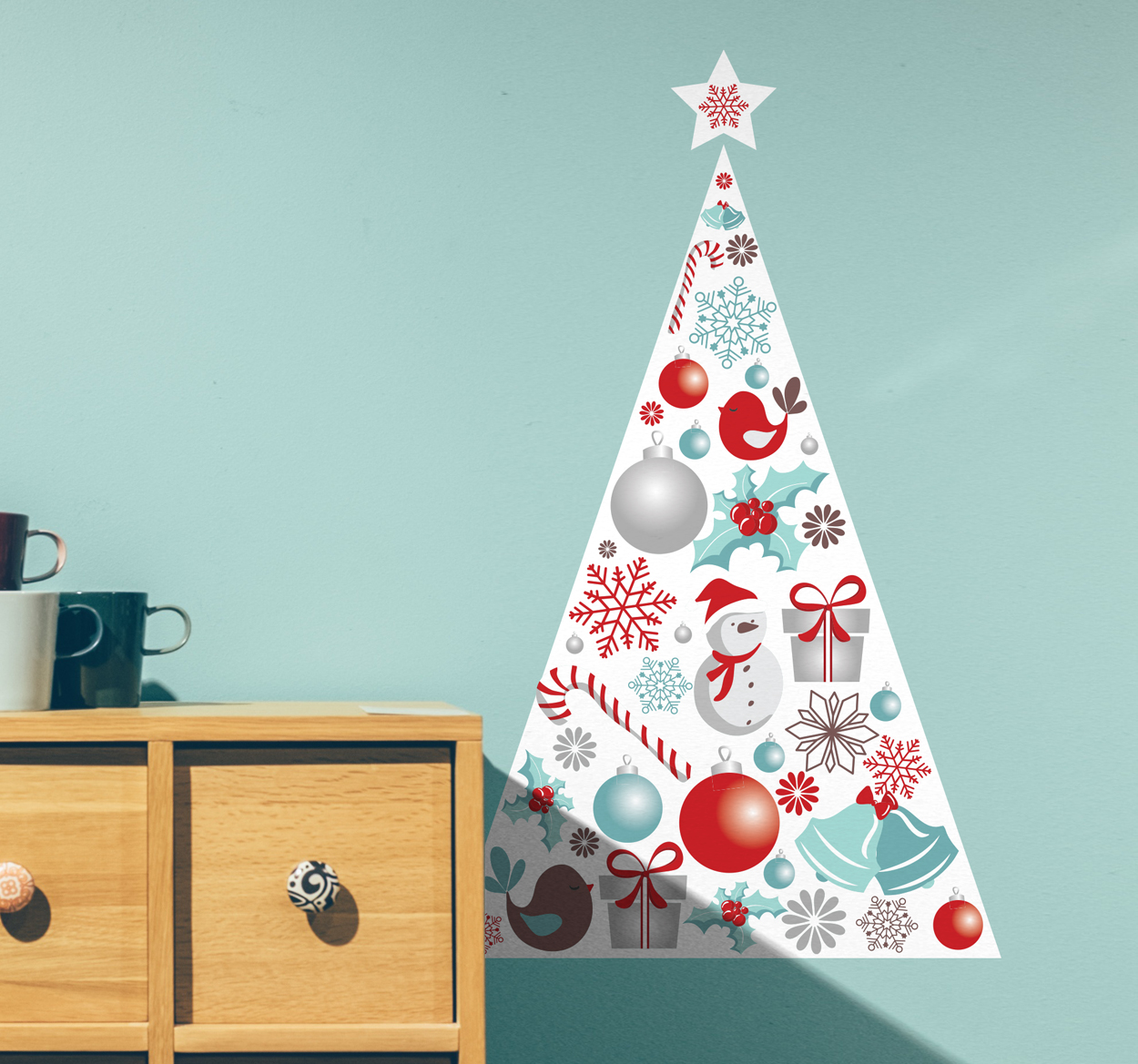 Sticker kerstboom wit driehoek