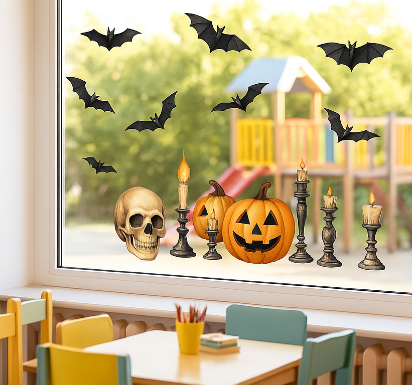 Diverse halloweendecoraties raamsticker
