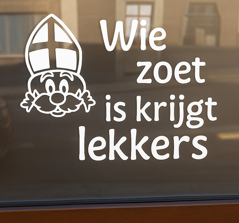 Raamsticker wie zoet krijgt lekkers sinterklaas sticker
