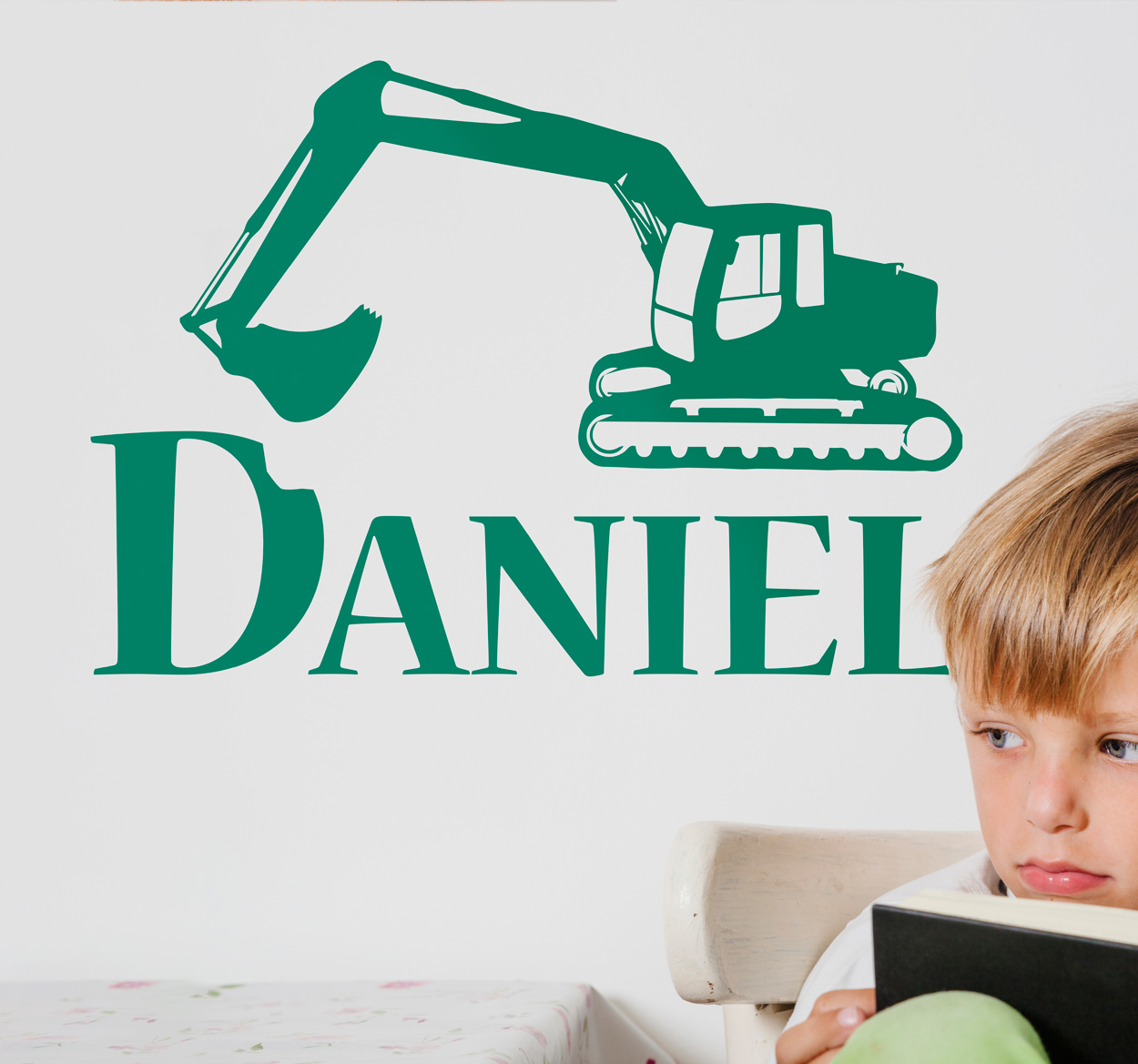 Muursticker kinderkamer naam graafmachine