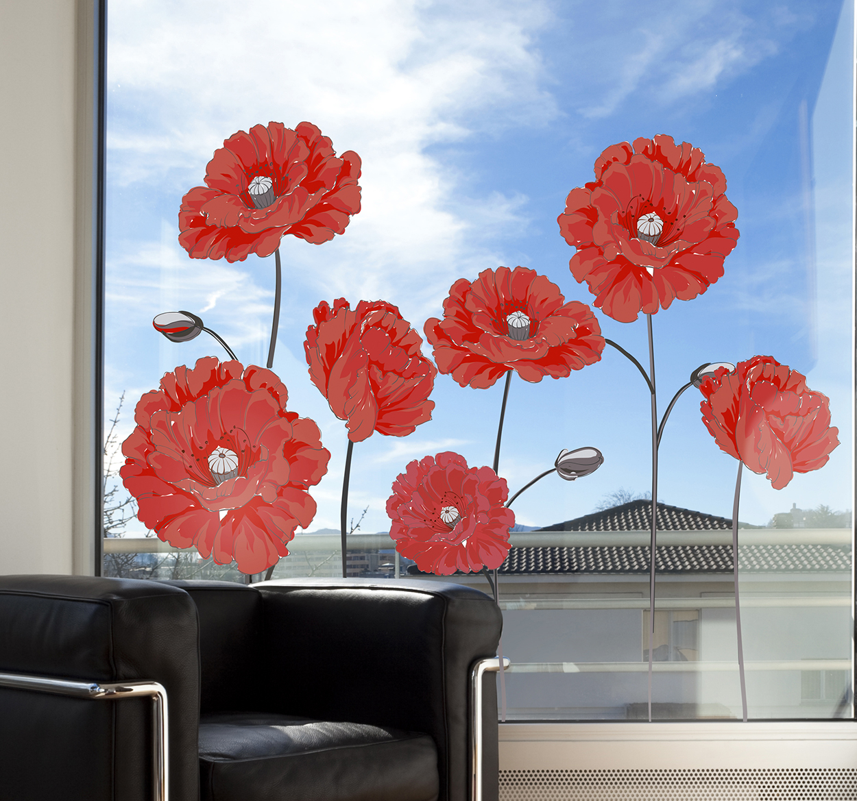 Raamsticker bloemen pioenrozen