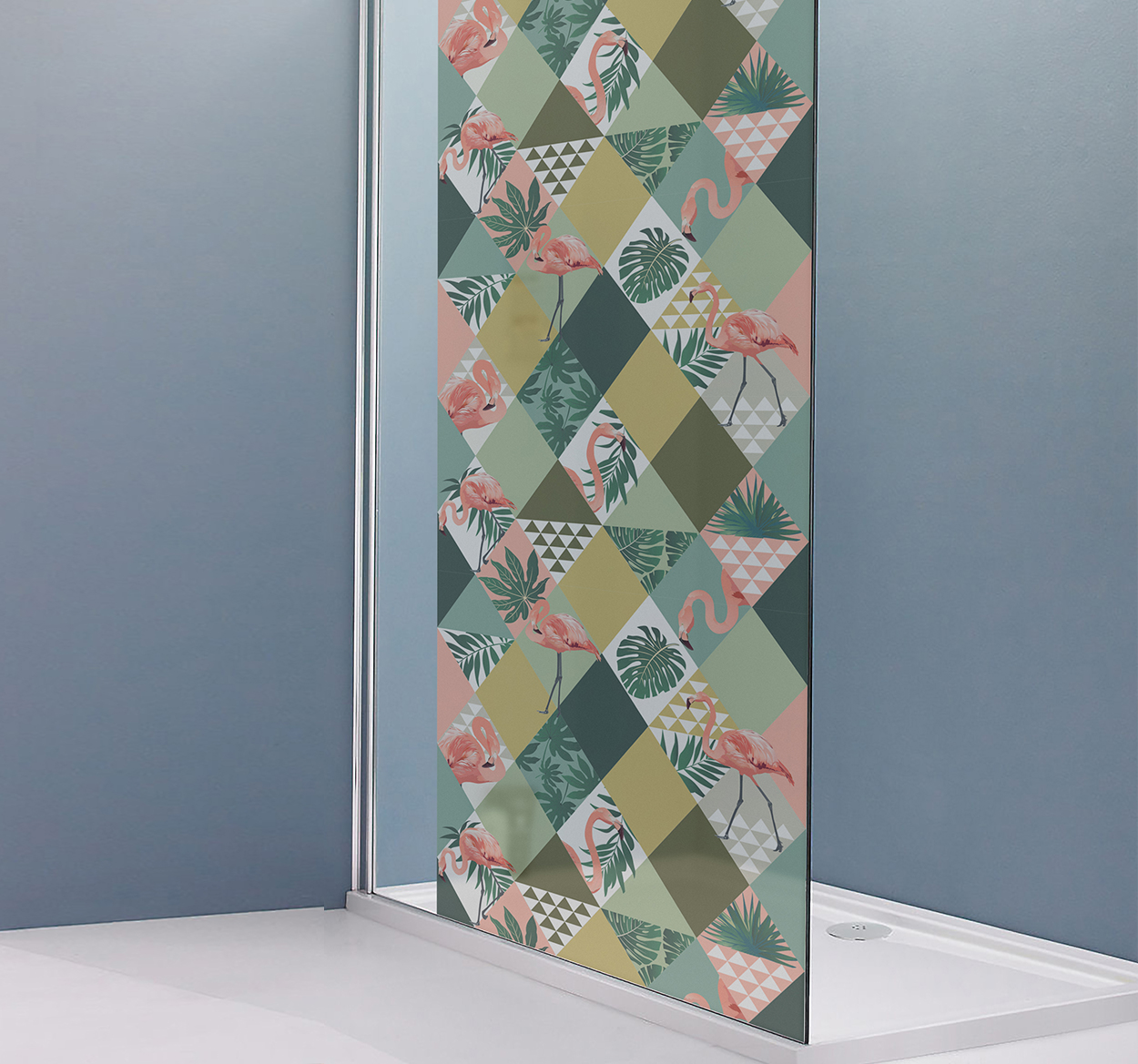 Badkamer sticker douchedeur tropisch