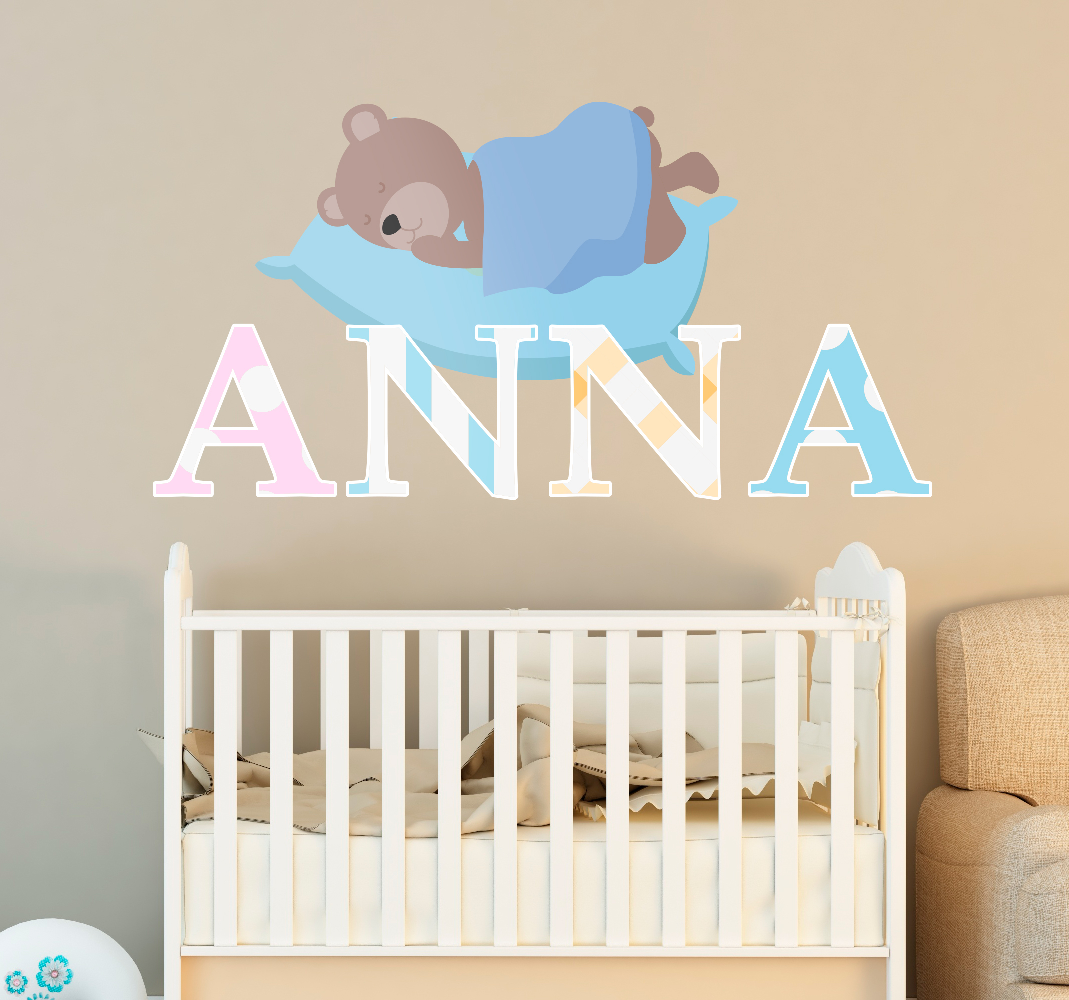 Naamsticker slapende knuffelbeer