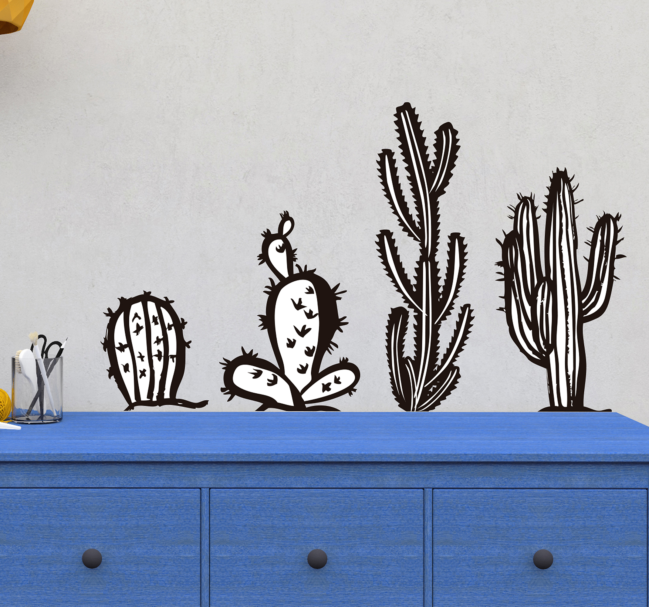 Raamstickers planten Zwart witte cactussen