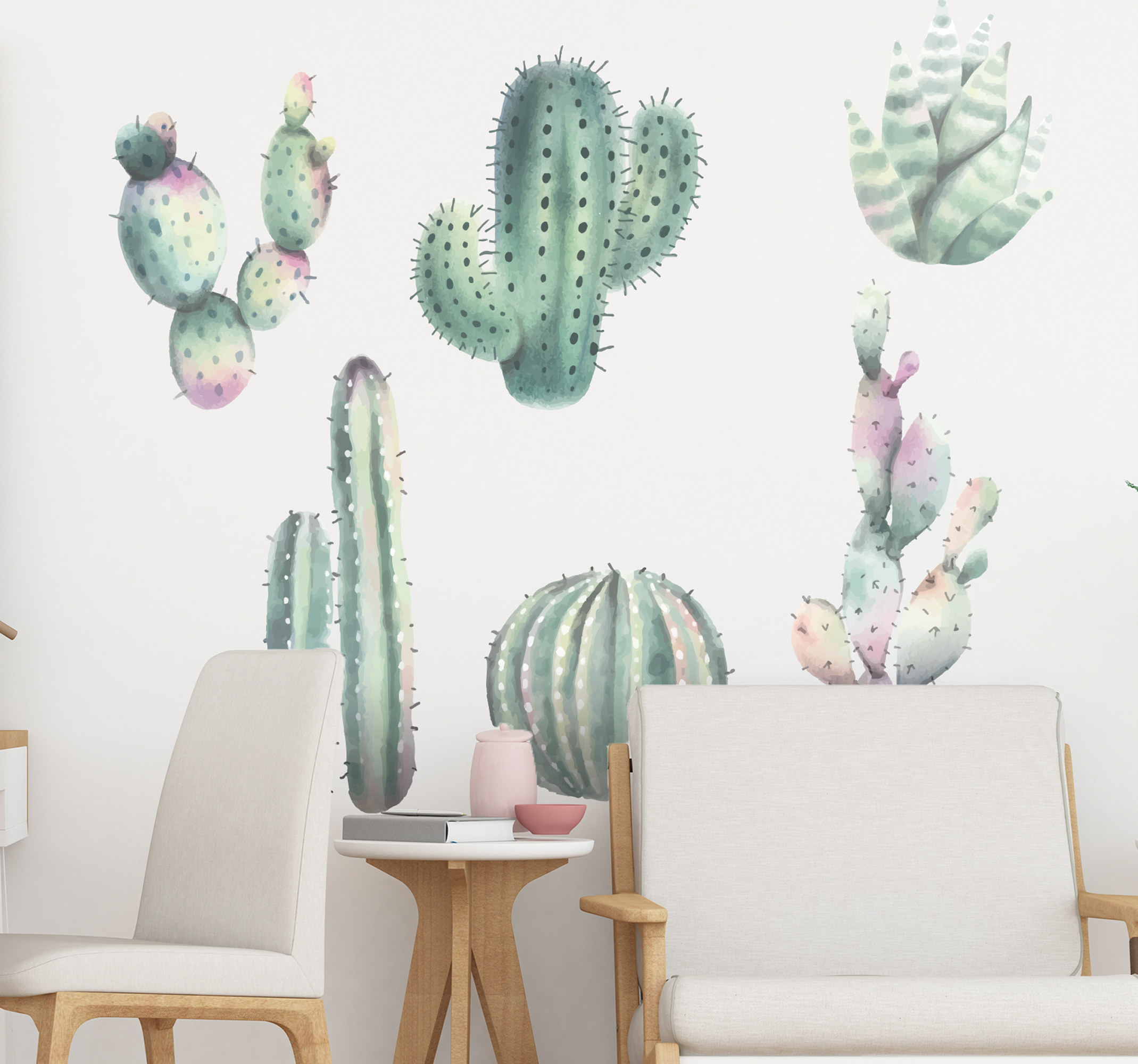 Woonkamer muursticker Scandinavische cactus