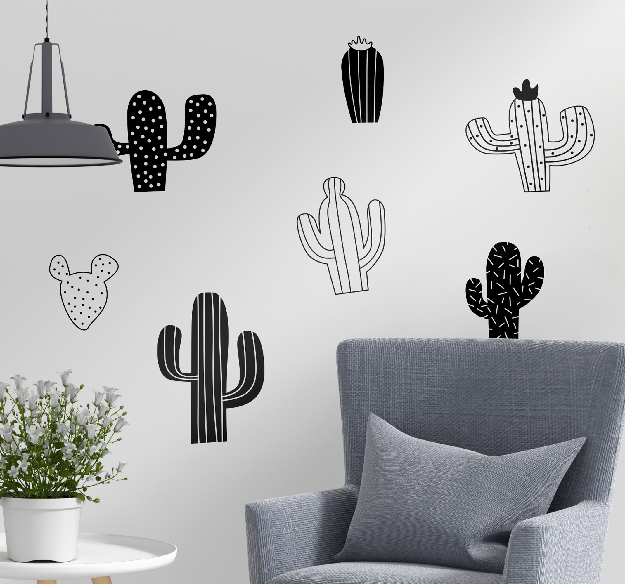 Slaapkamer muursticker cactus zwart wit