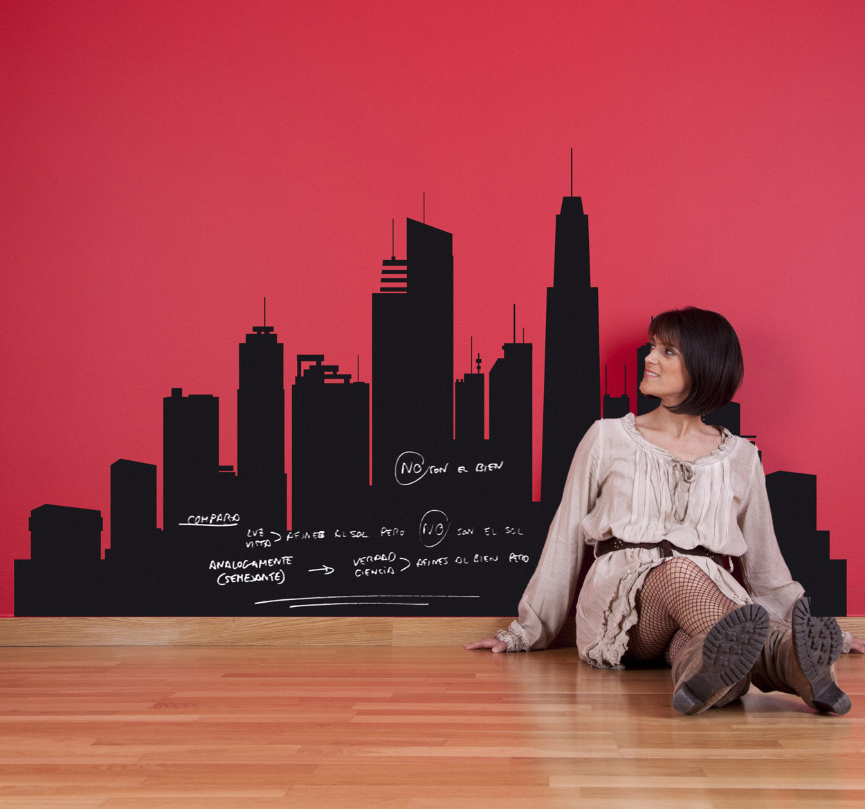 Sticker krijtbord skyline