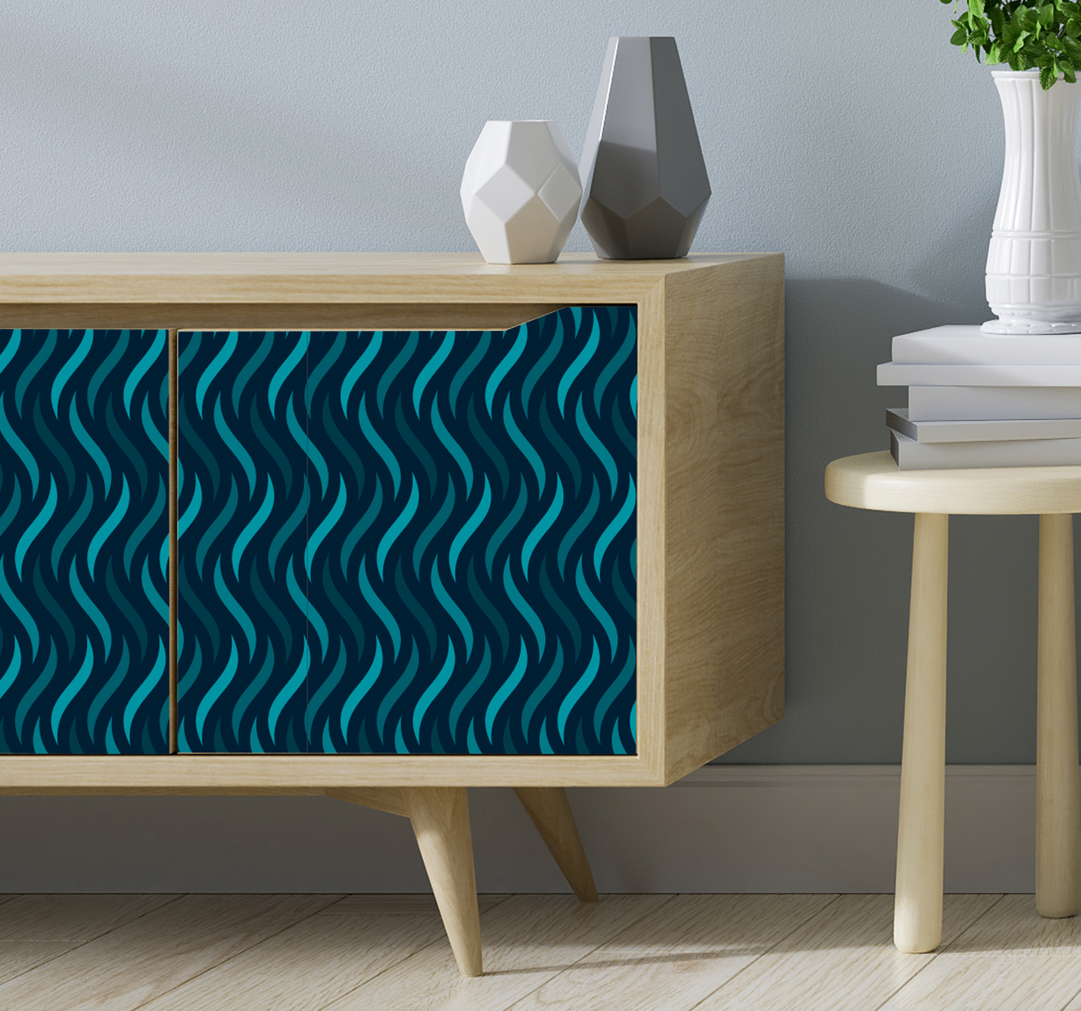 Stickers voor op meubels blauw golven patroon