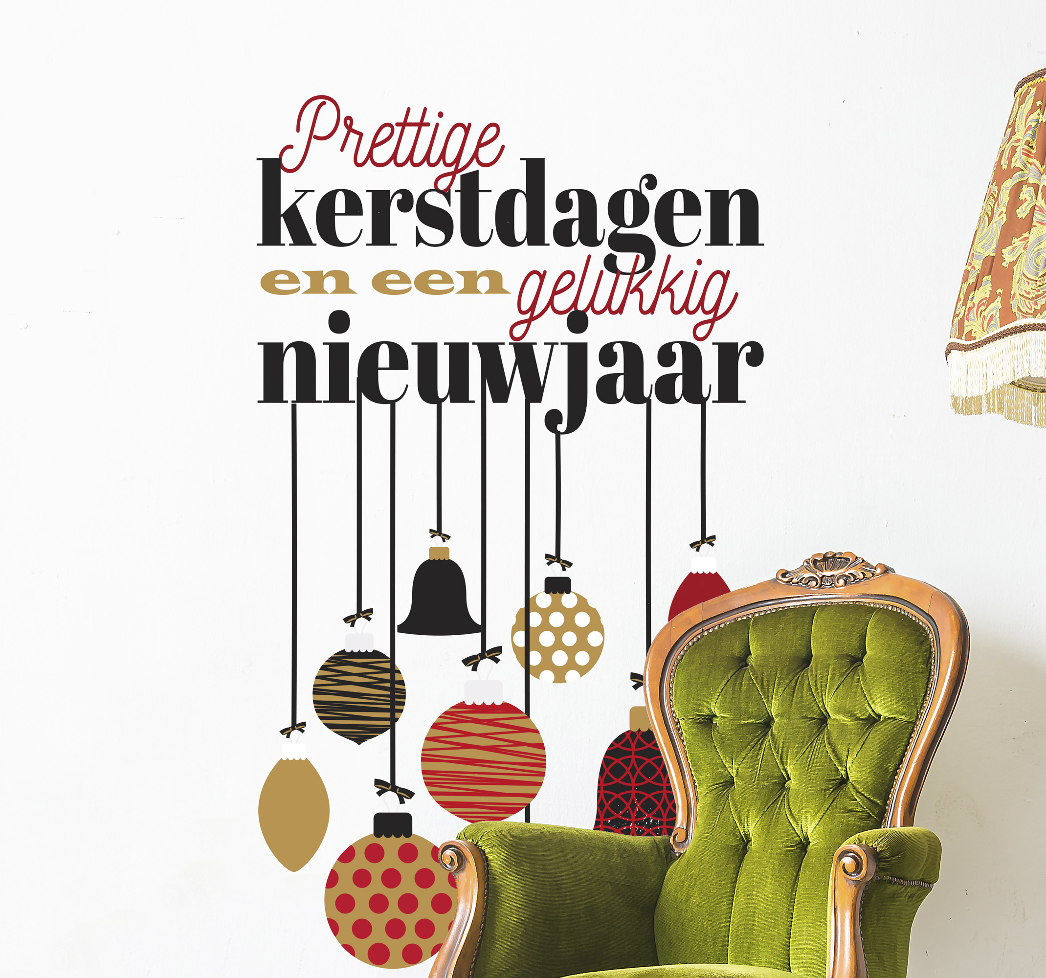 Kerststickers tekst met ballen