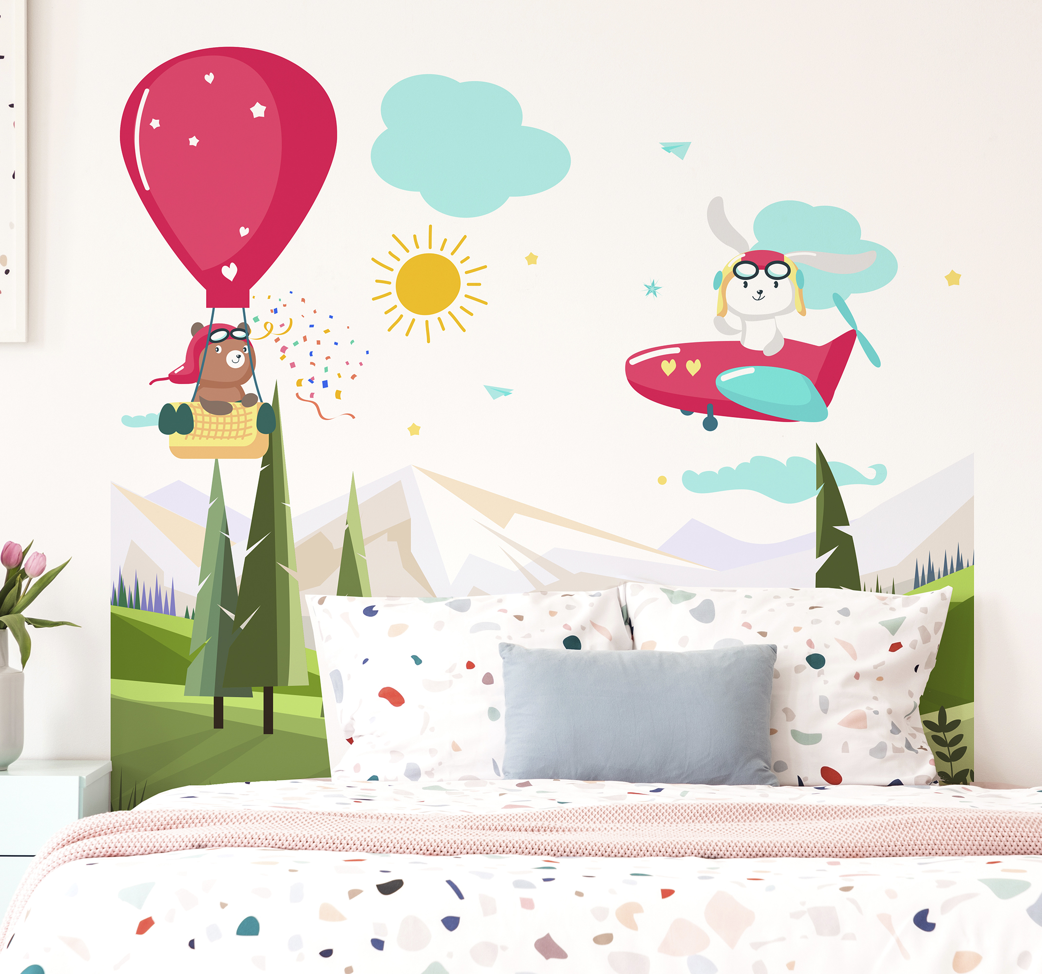 Muurstickers tekeningen dieren in de lucth