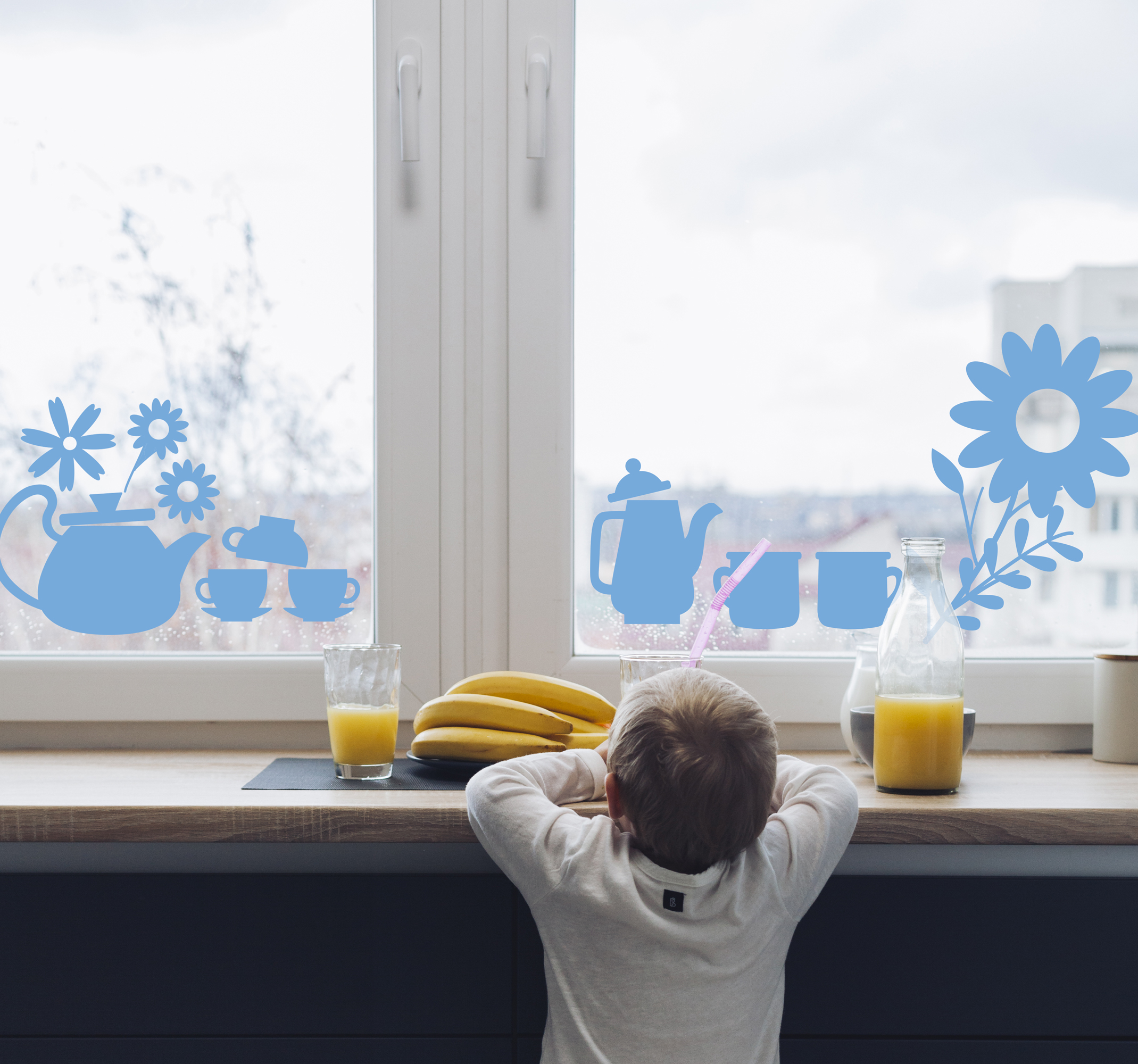 Raamsticker theepot met bloemen