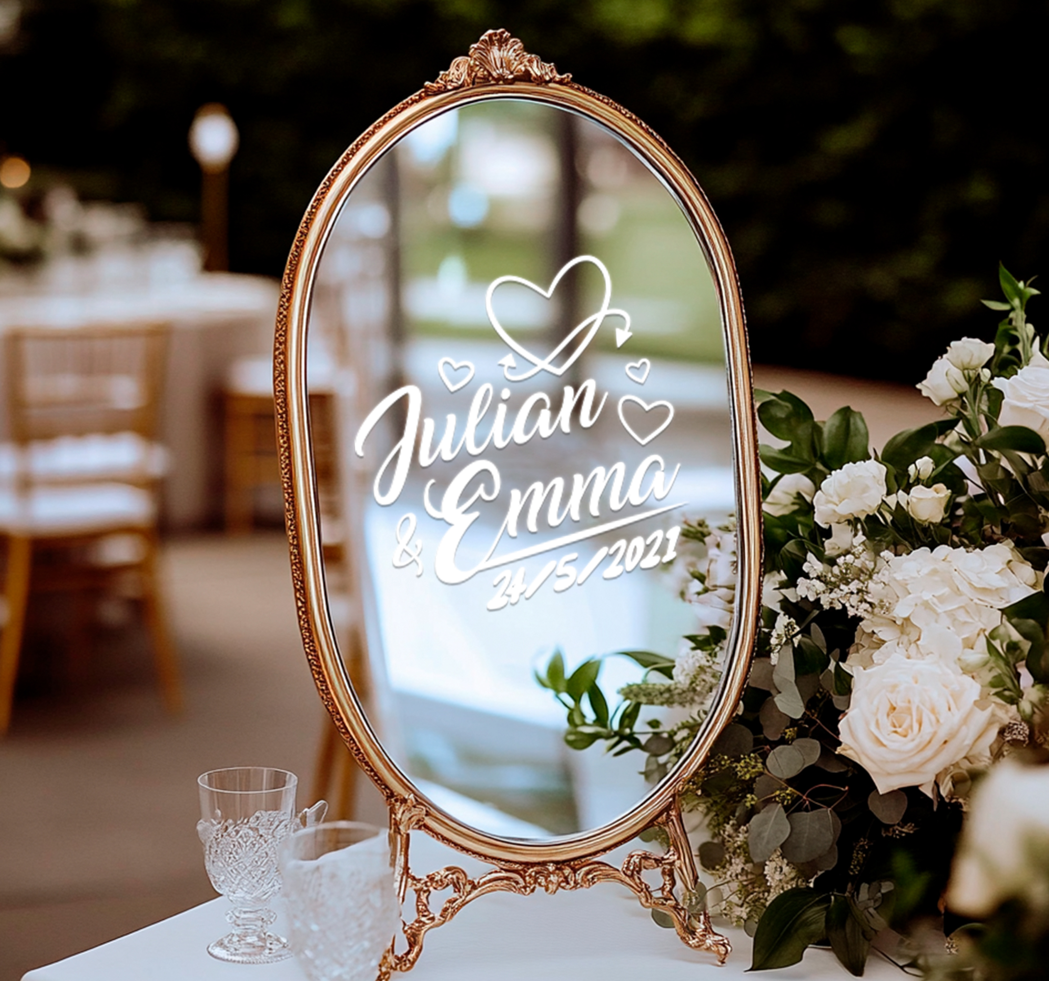 Autosticker bruiloft hartjes en namen