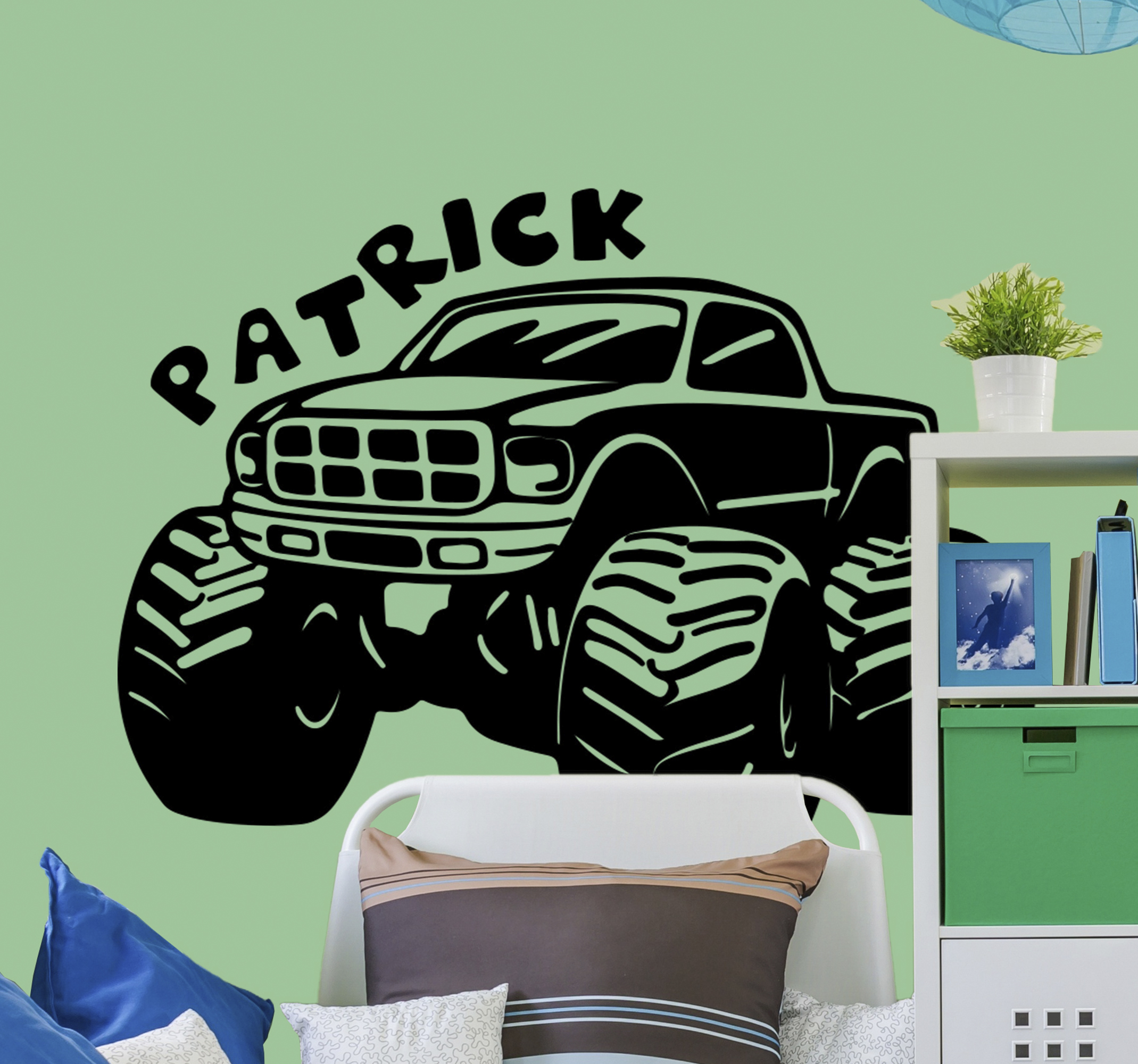 Monster truck met naam autosticker muursticker kinderkamer
