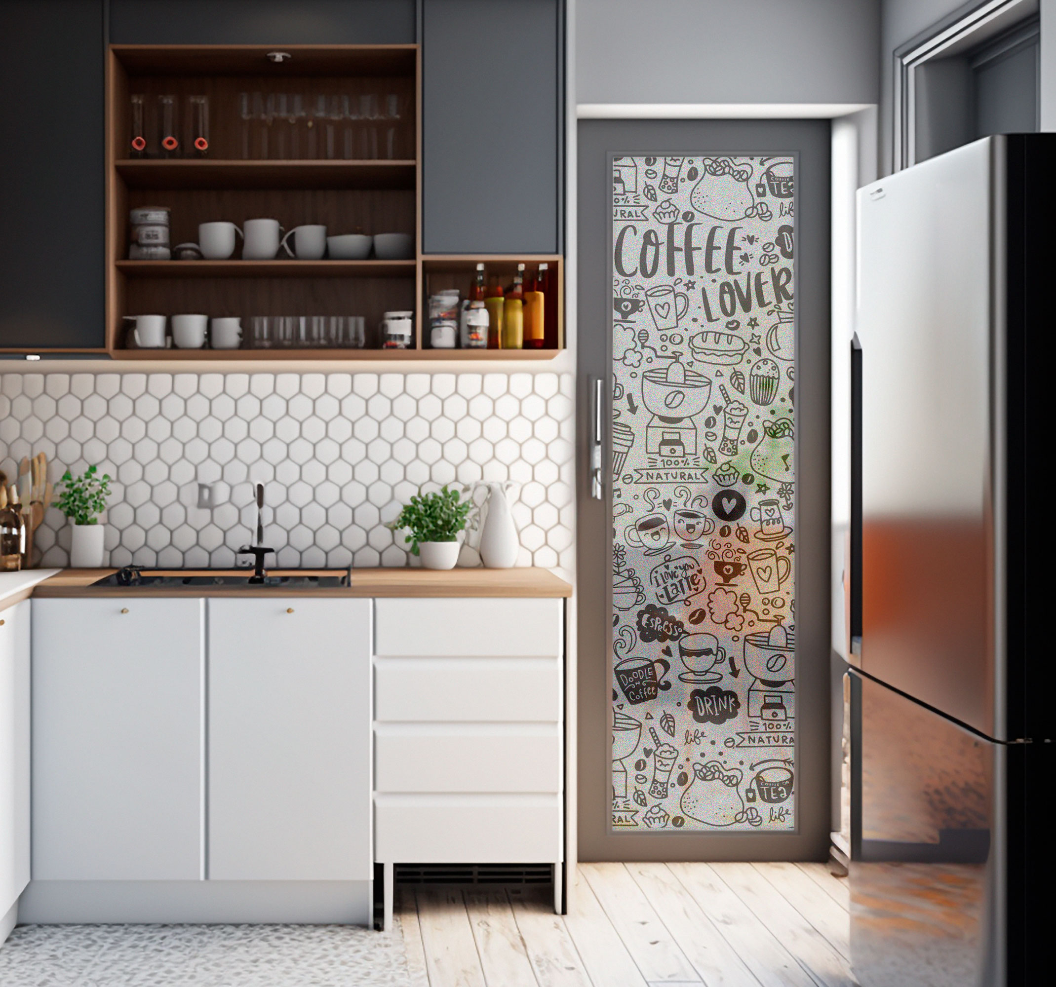 Doorschijnende koffie tijd naam muursticker keuken