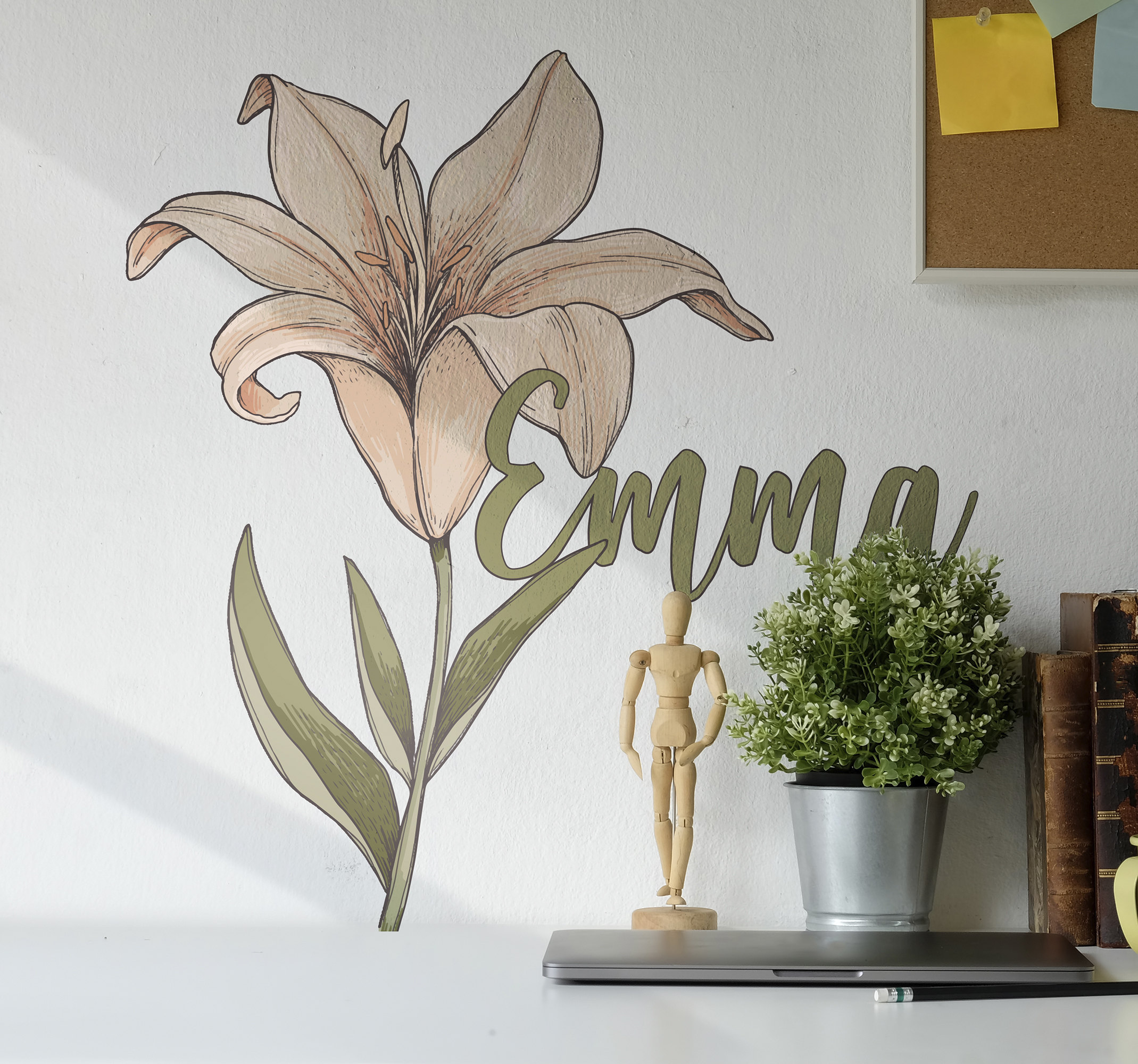 Bloemen muursticker van de plantkundebloem douane