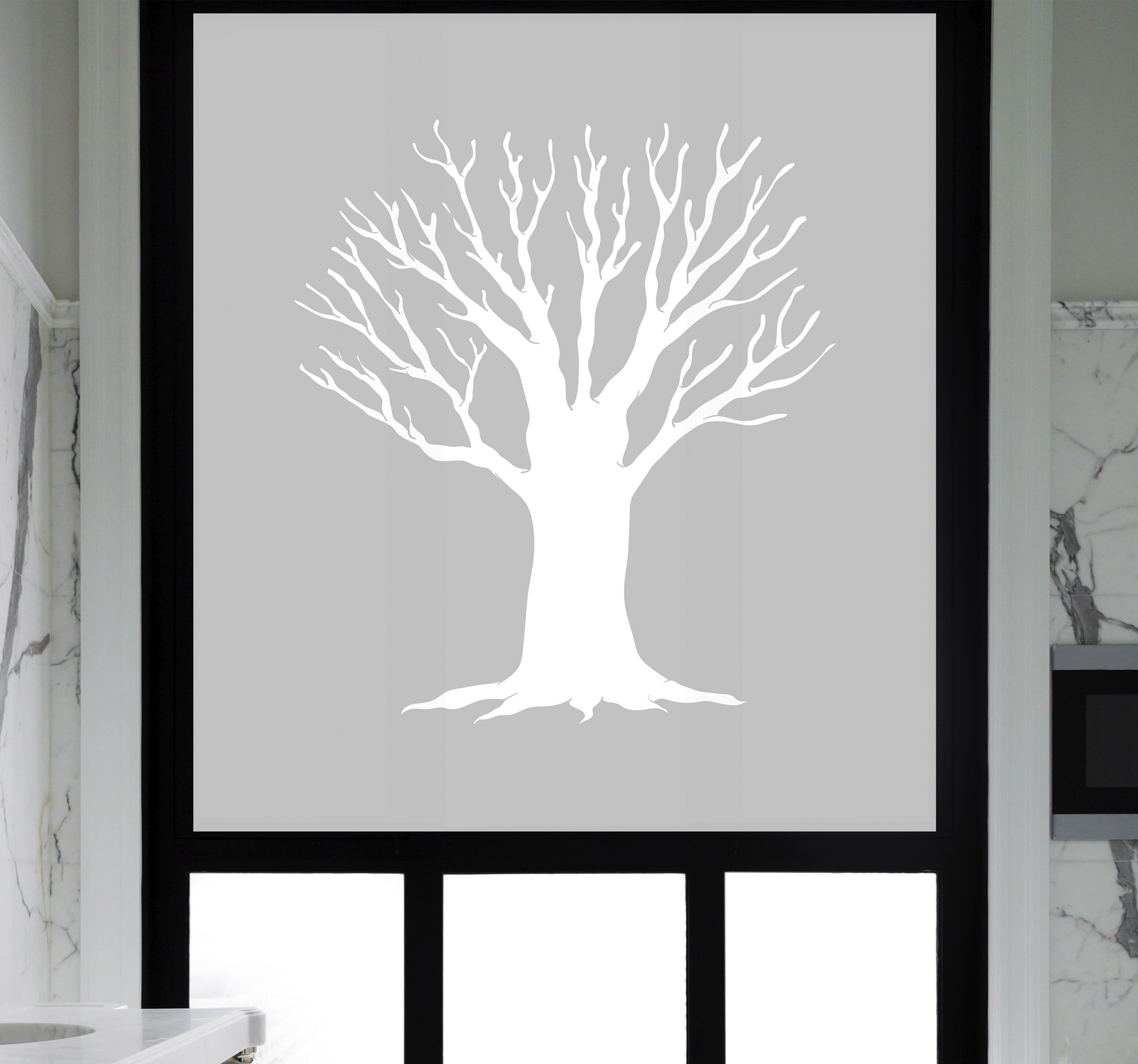 Raamfolie badkamer boom schets