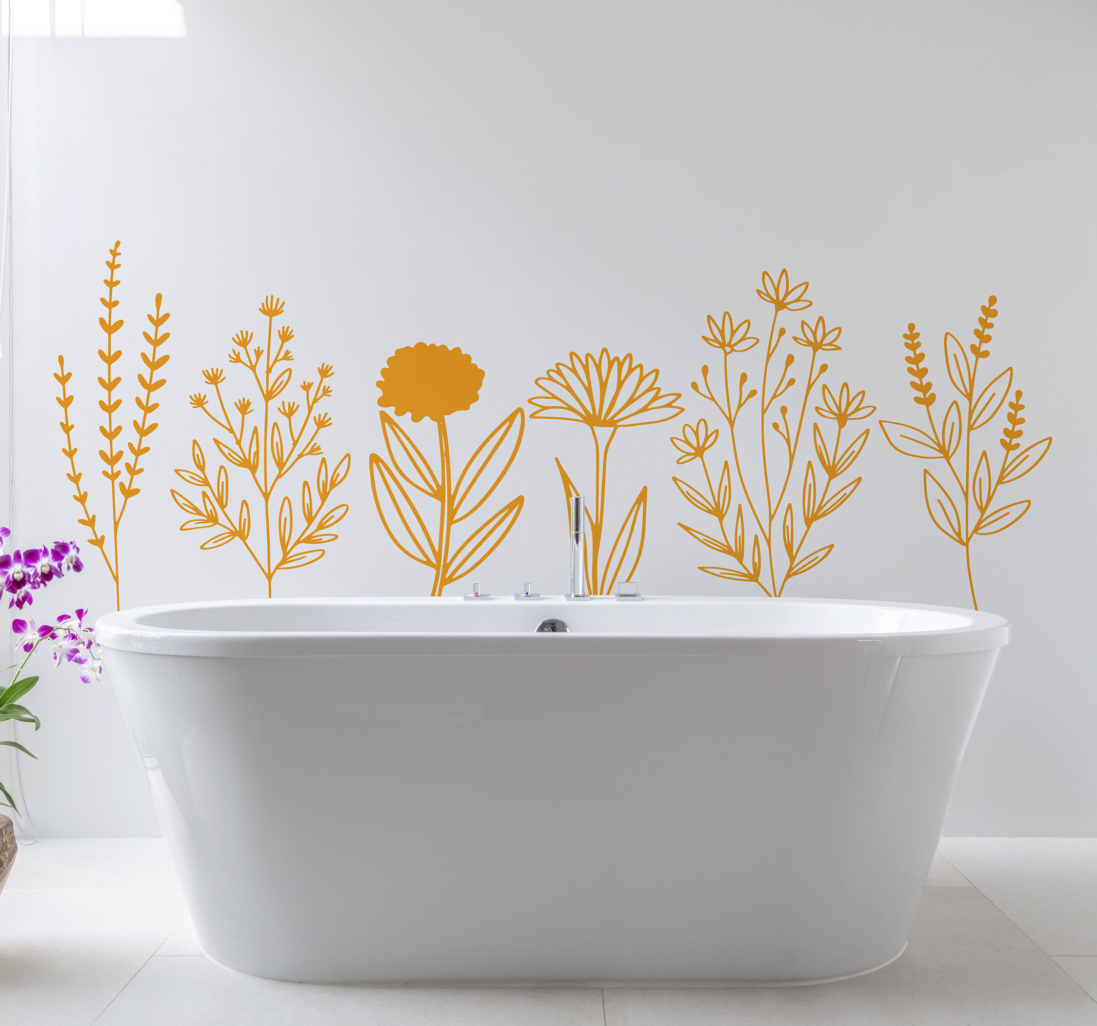 Gele plant bloem badkamer muursticker