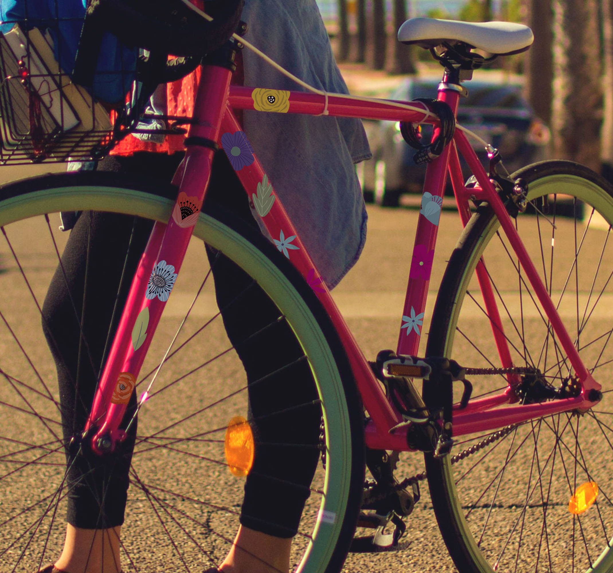 Fiets sticker met bloemen set