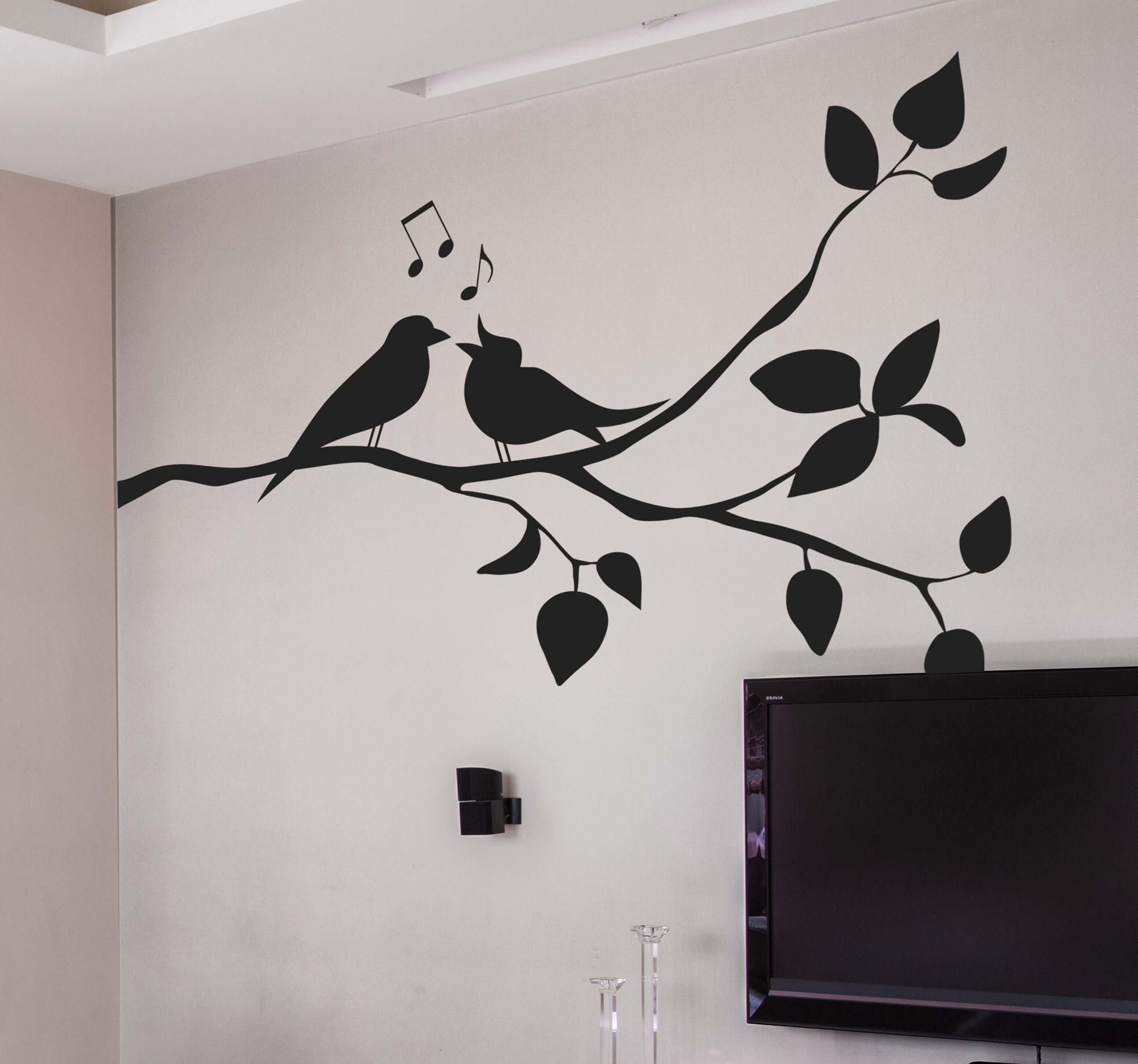 Muursticker woonkamer boomtak met vogels
