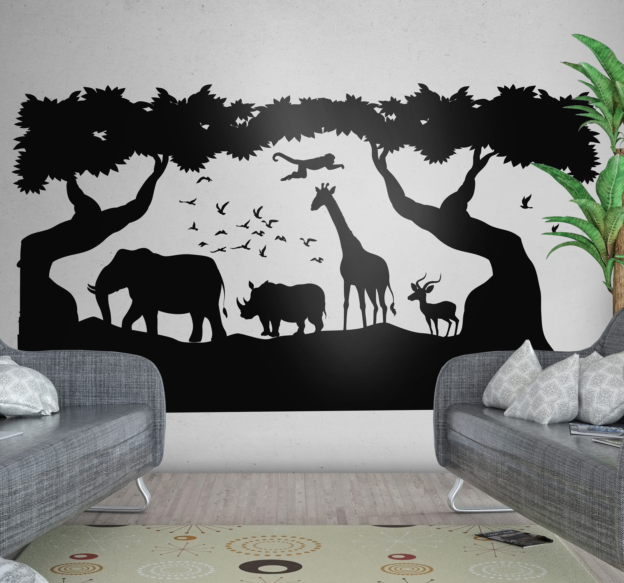Muursticker wilde dieren savannelandschap design