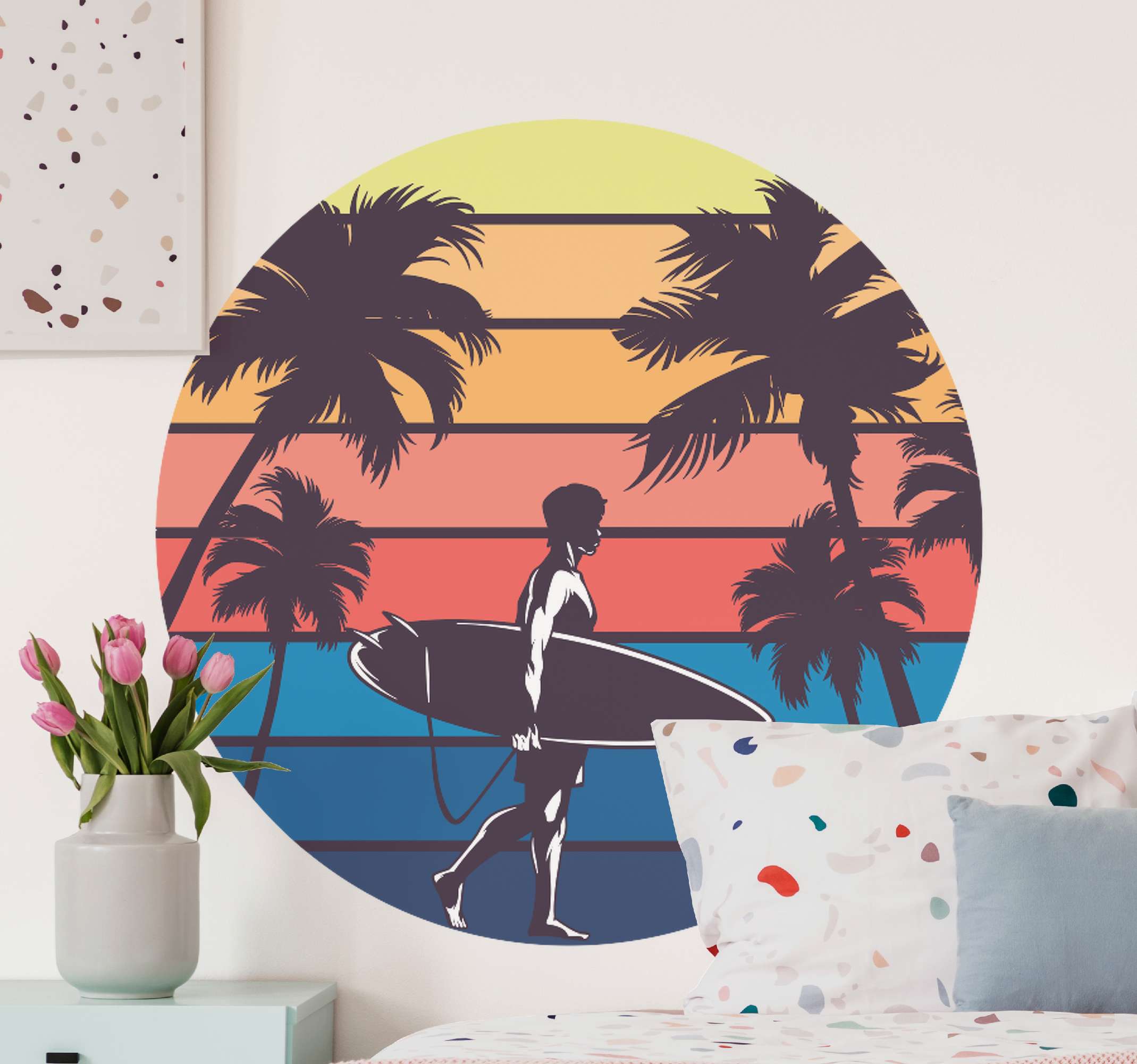 Vintage muurstickers Hawaii surfen