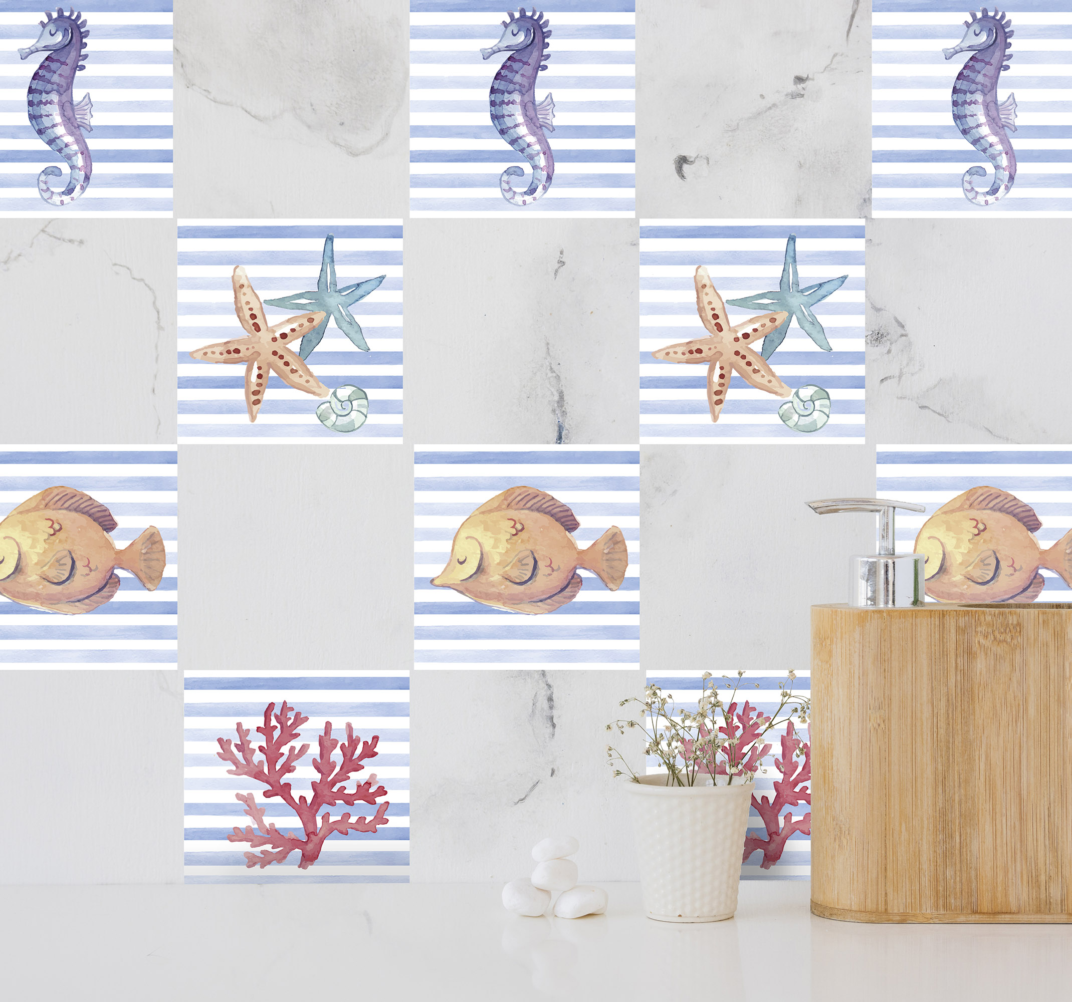 Tegelstickers badkamer kleurrijk zeeleven