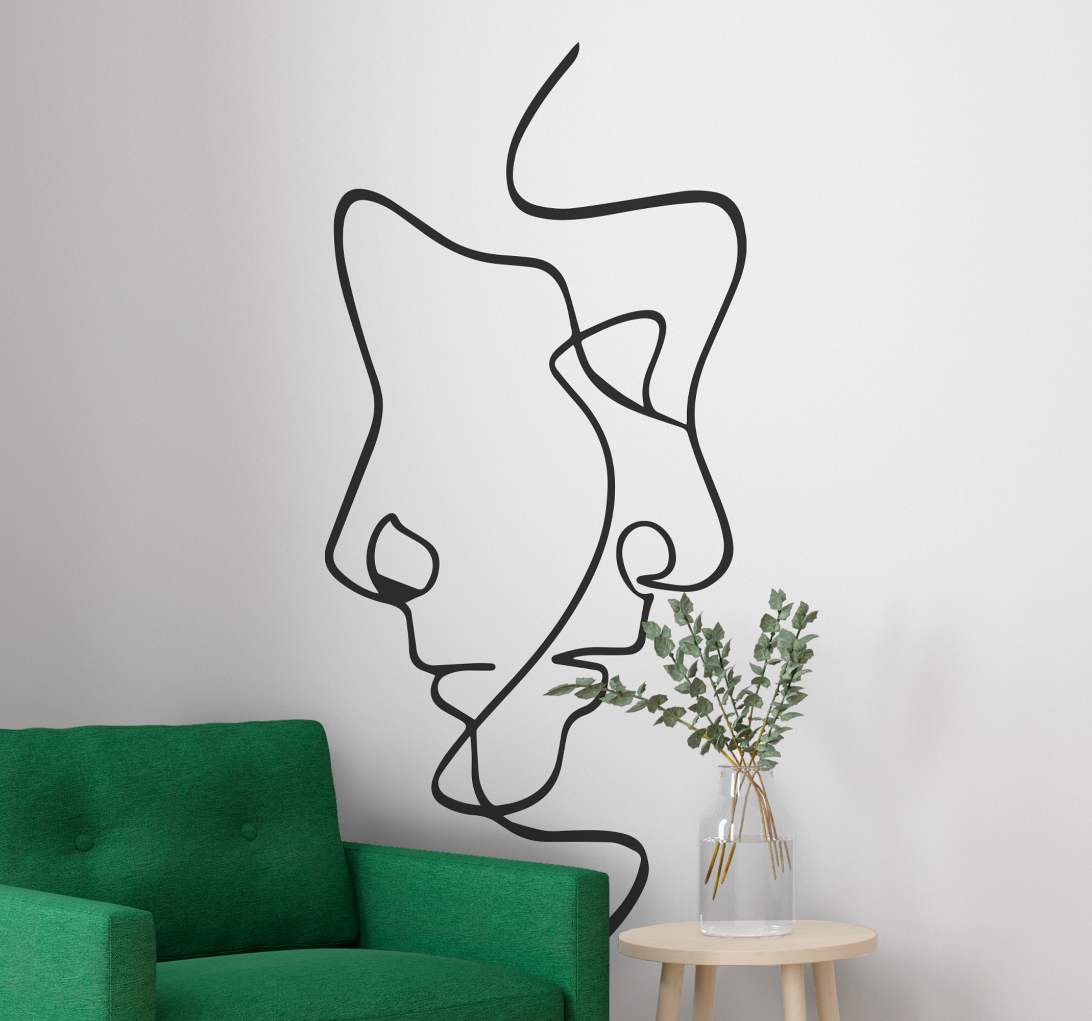 Muursticker woonkamer gezichten minimalistisch