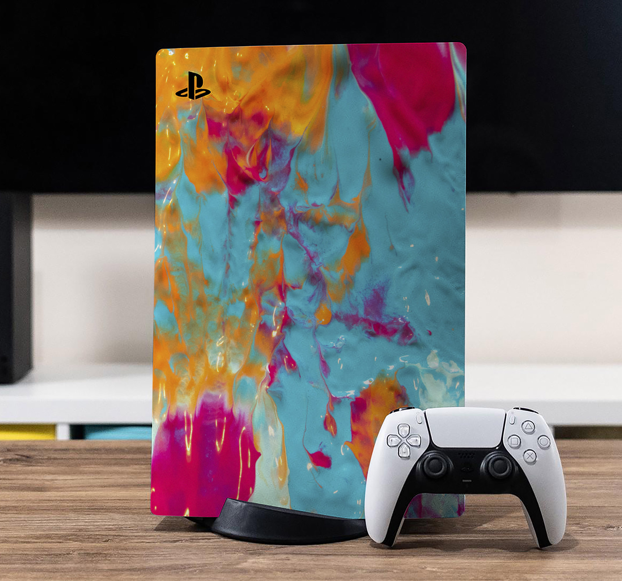 PS5 sticker Regenboog marmer