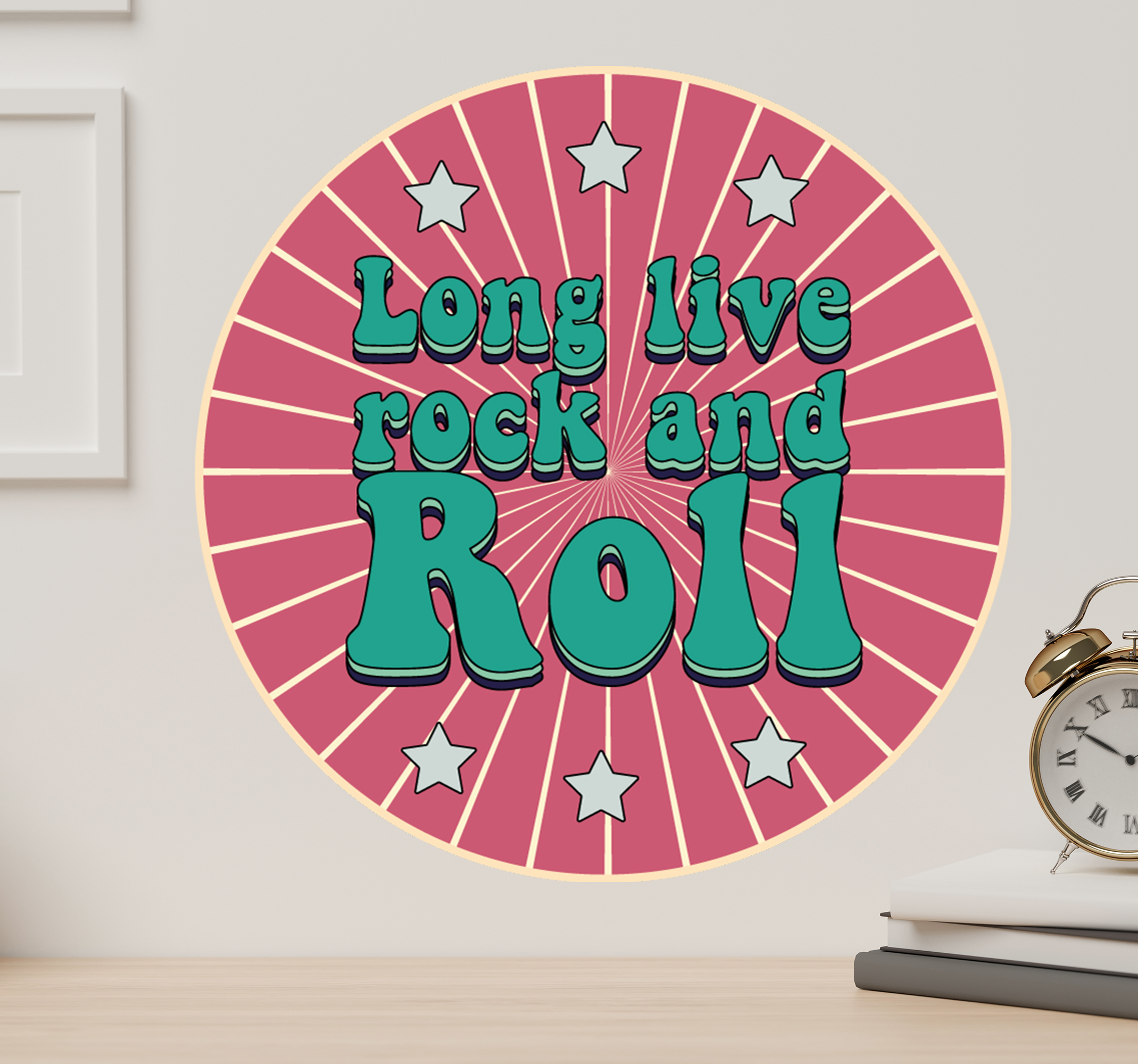 Vintage muurstickers Lang leve rock and roll 70's design