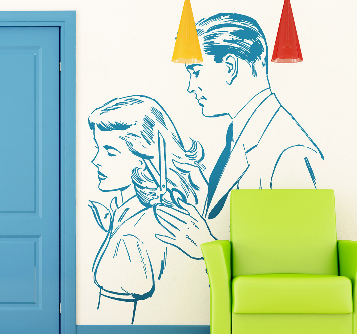 Vintage kapper man en vrouw sticker