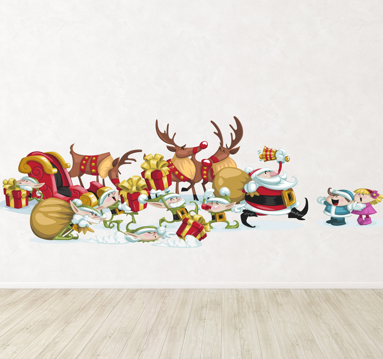 Muursticker kerstman slee herten cadeautjes