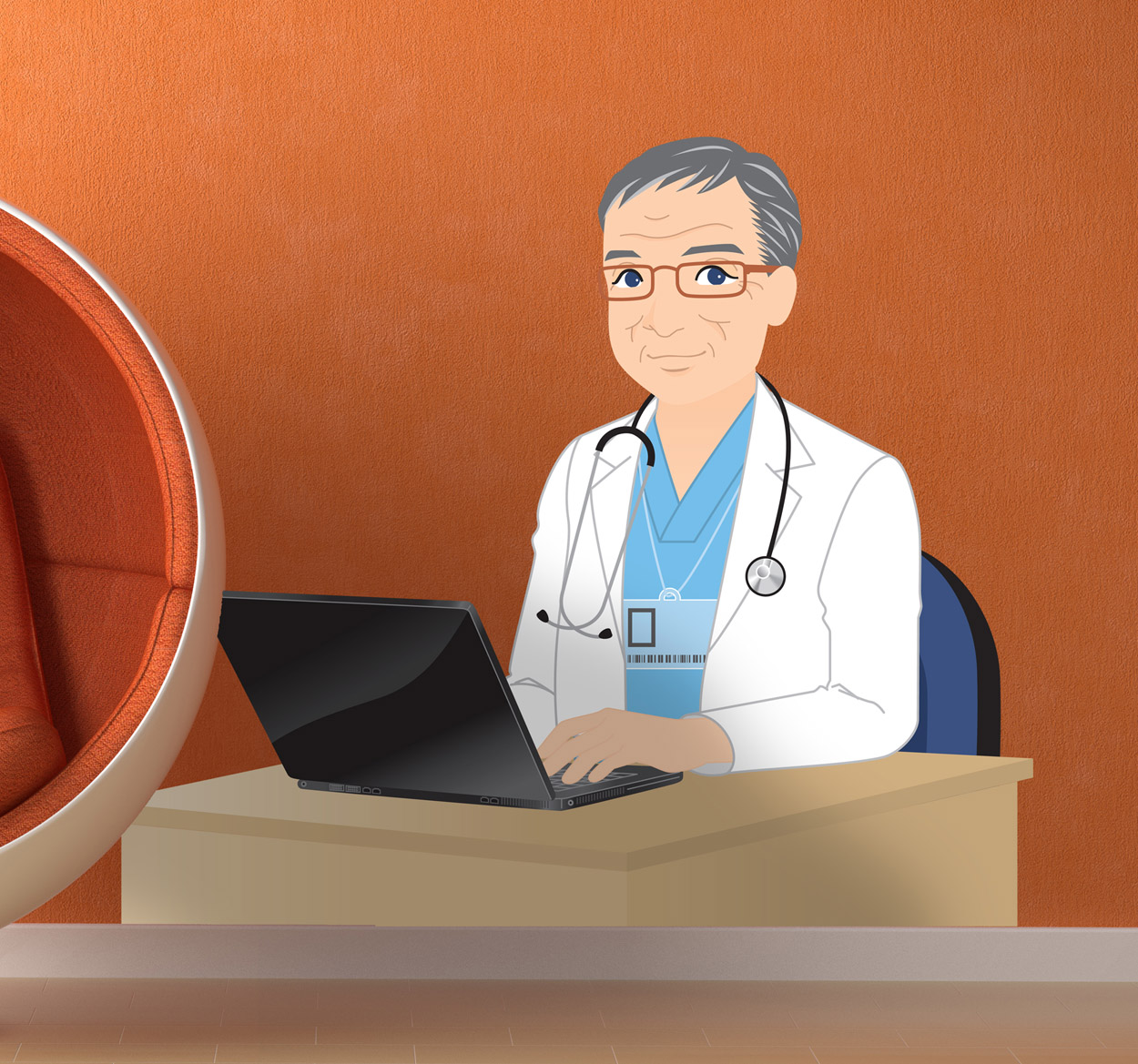 Dokter met laptop sticker