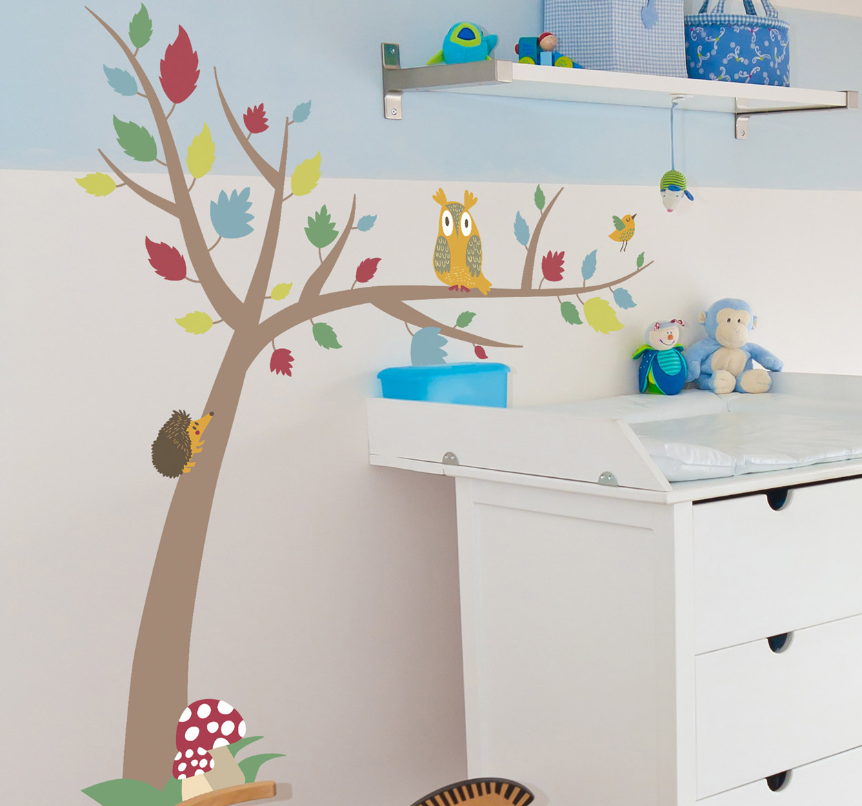 Sticker kinderkamer boom egel uil