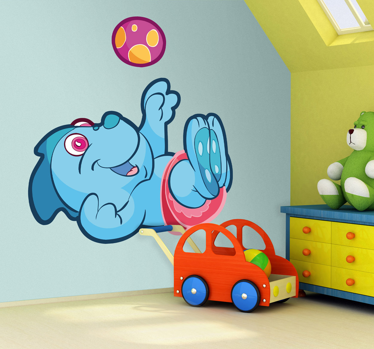 Sticker dinosaurus bal blauw