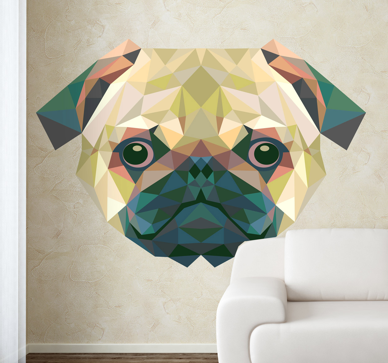 Sticker hoofd pug hond
