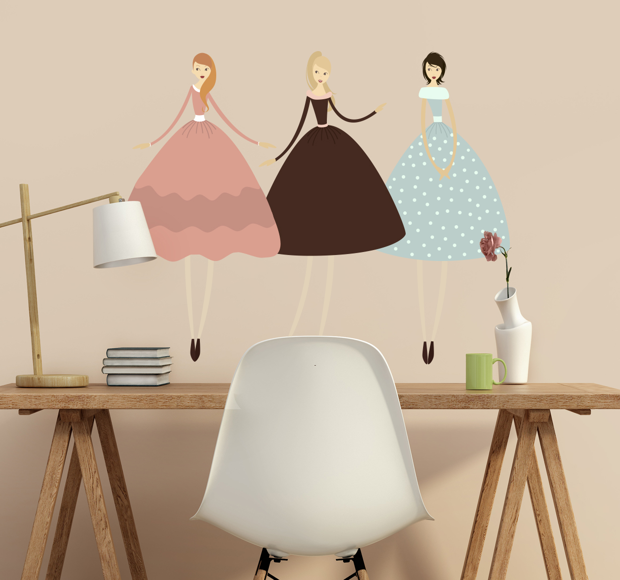 Drie nette dames jurken sticker