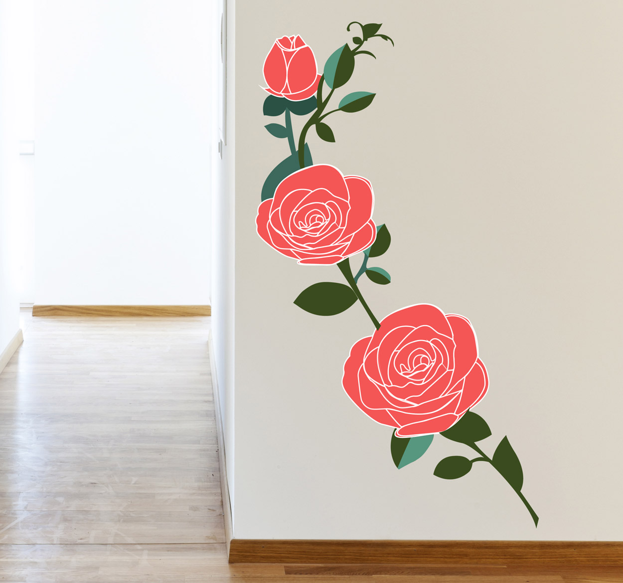 Bloemen muursticker woonkamer roze rozen