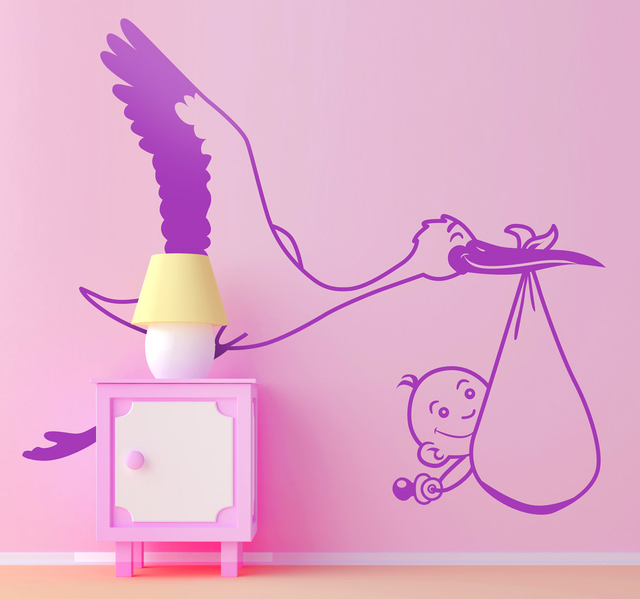 Sticker baby babykamer ooievaar